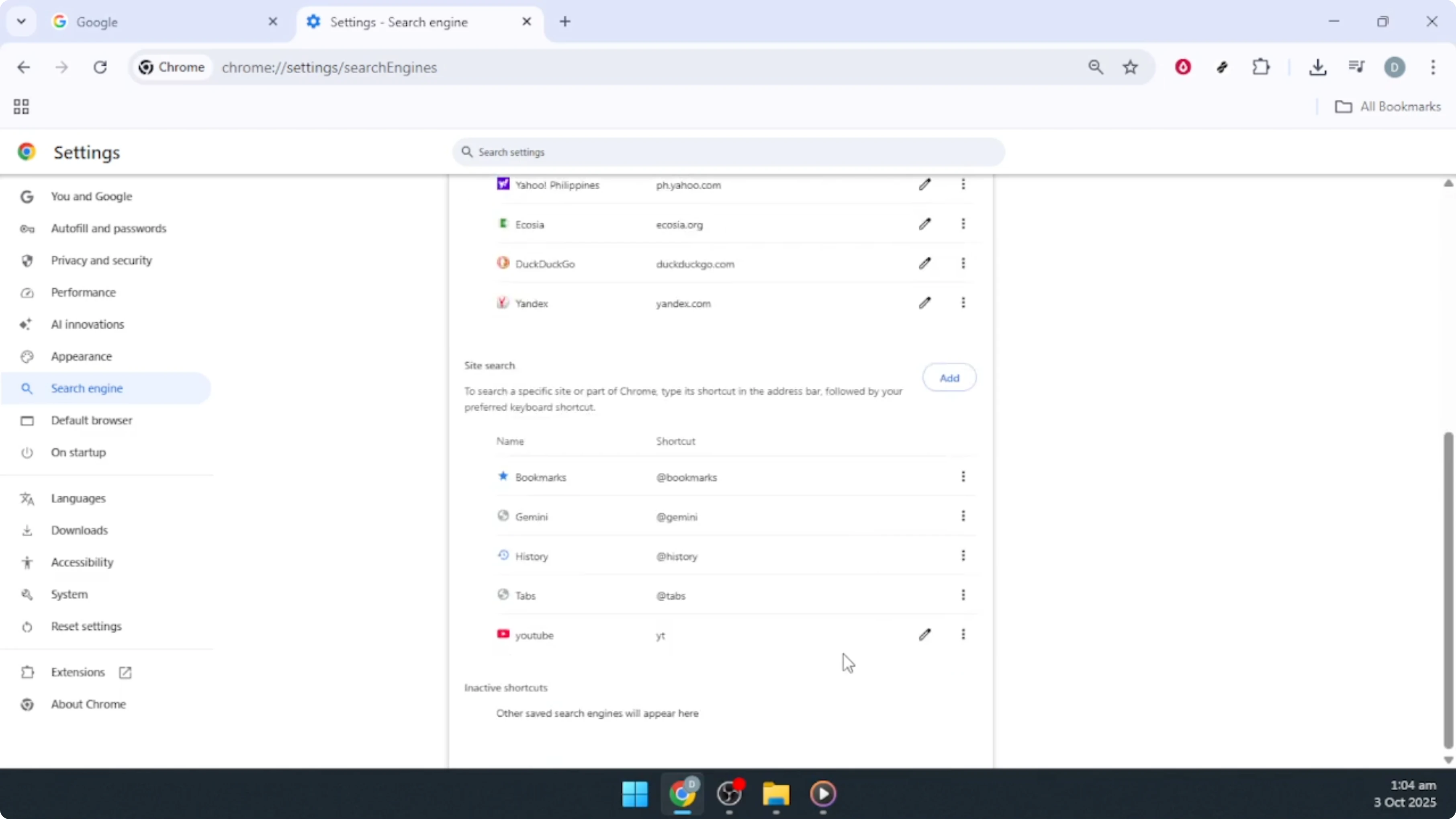 Screenshot from How To Add Custom Search Engine in Google Chrome [2026 Guide] at 128s