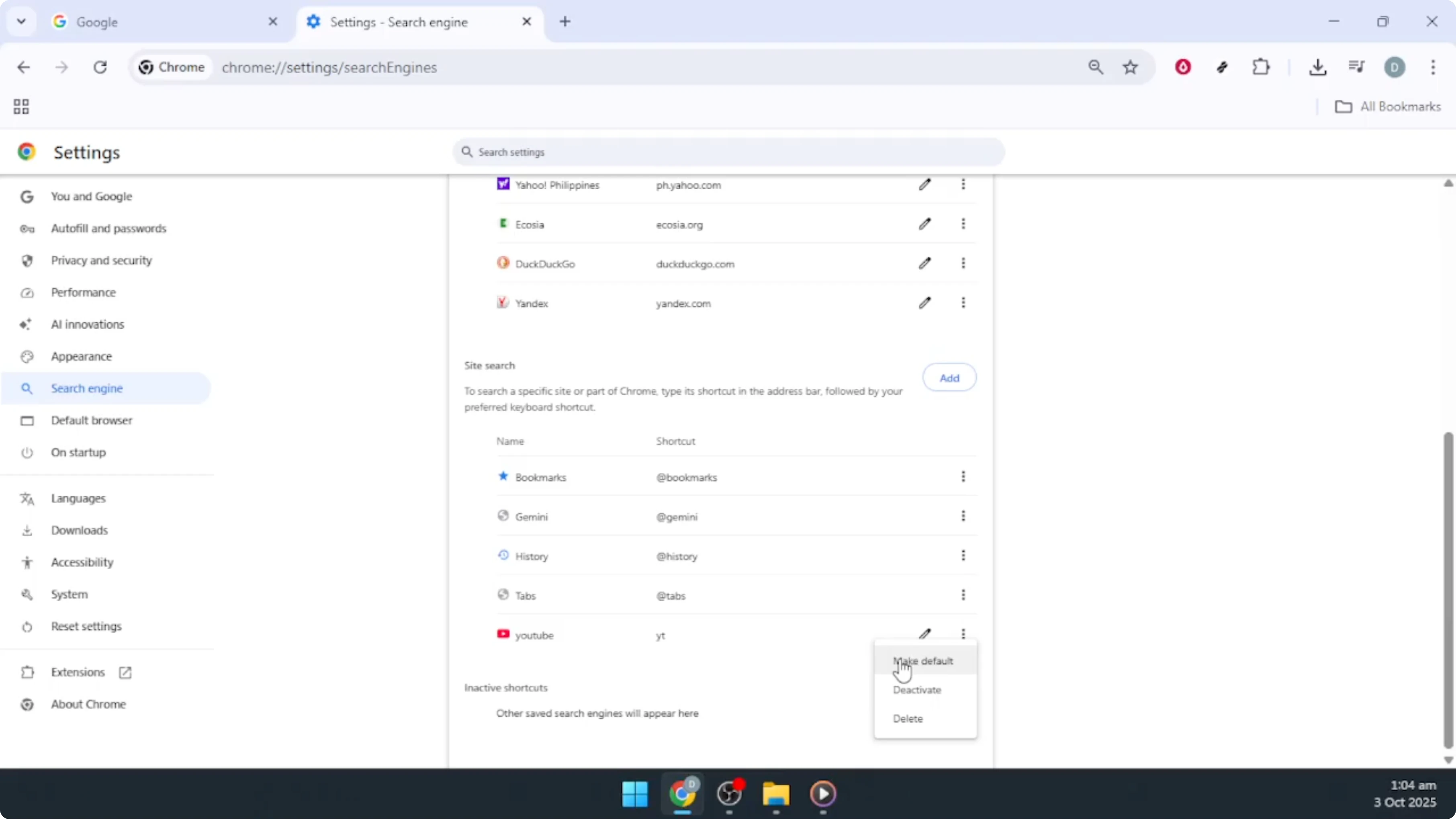 Screenshot from How To Add Custom Search Engine in Google Chrome [2026 Guide] at 140s