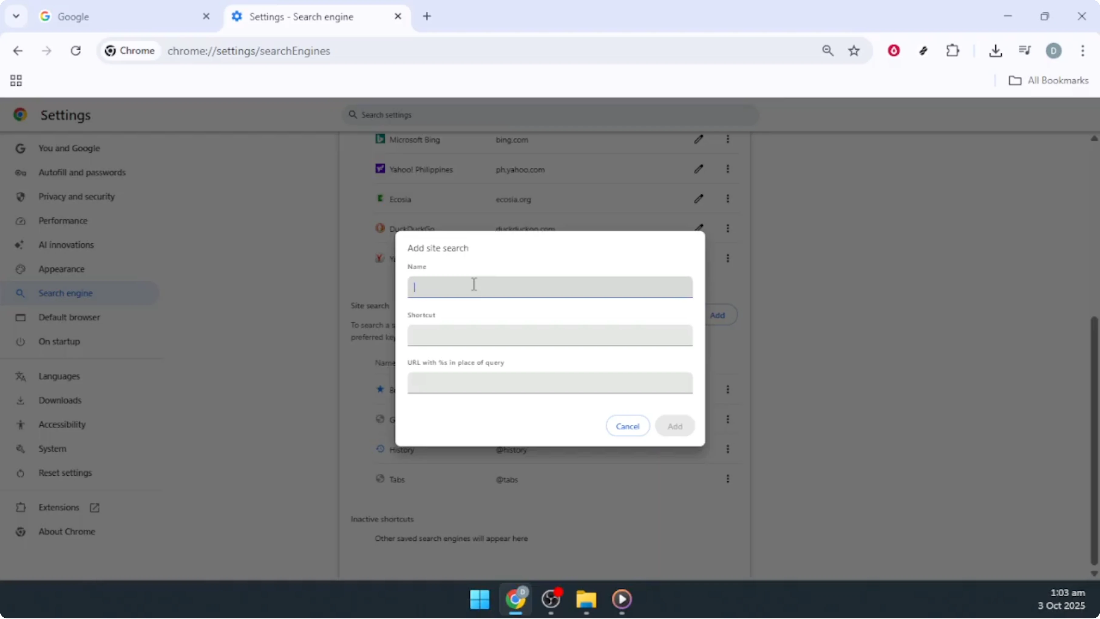 Screenshot from How To Add Custom Search Engine in Google Chrome [2026 Guide] at 81s