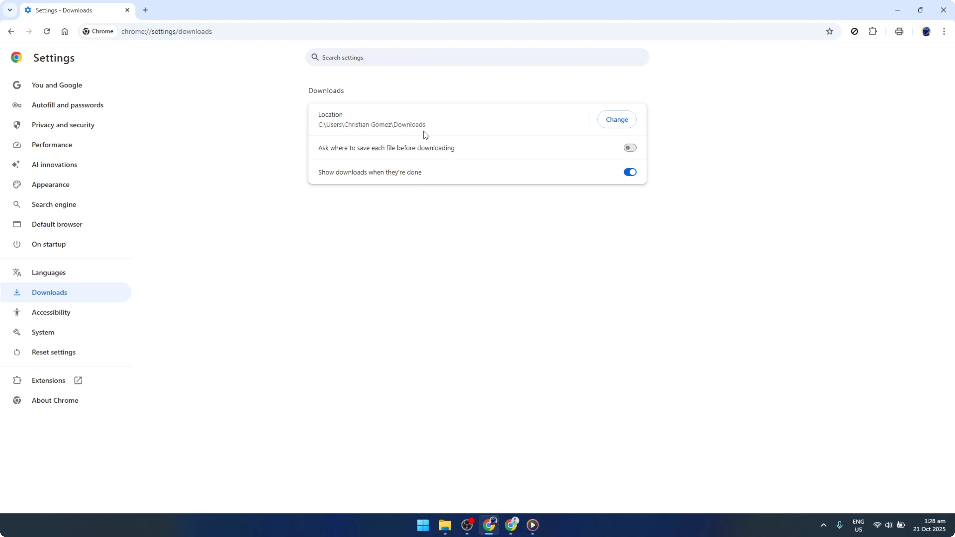 Screenshot from How To Change Default Download Location or Download Path on Google Chrome [2026 Guide] at 81s