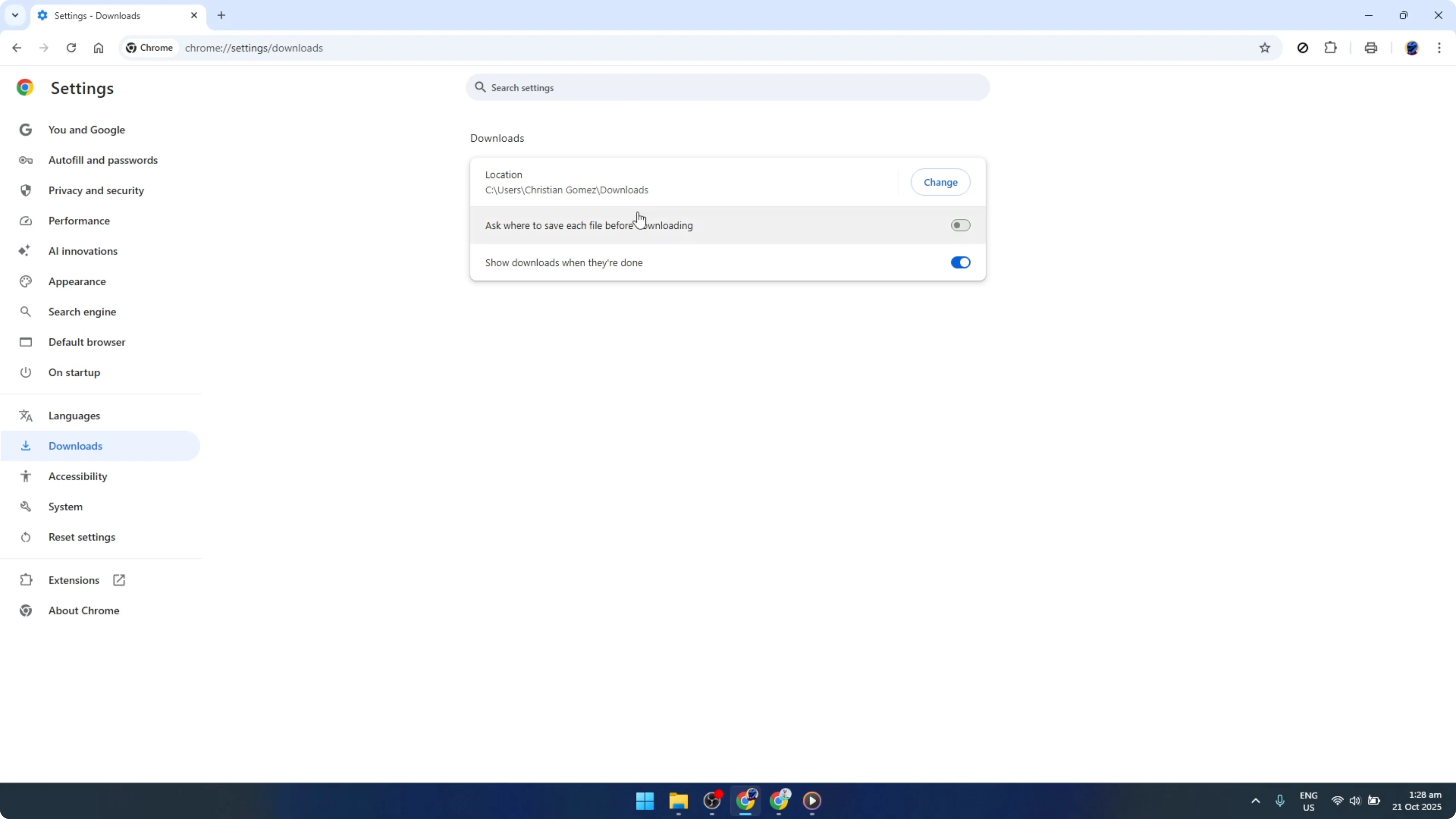 Screenshot from How To Change Default Download Location or Download Path on Google Chrome [2026 Guide] at 90s
