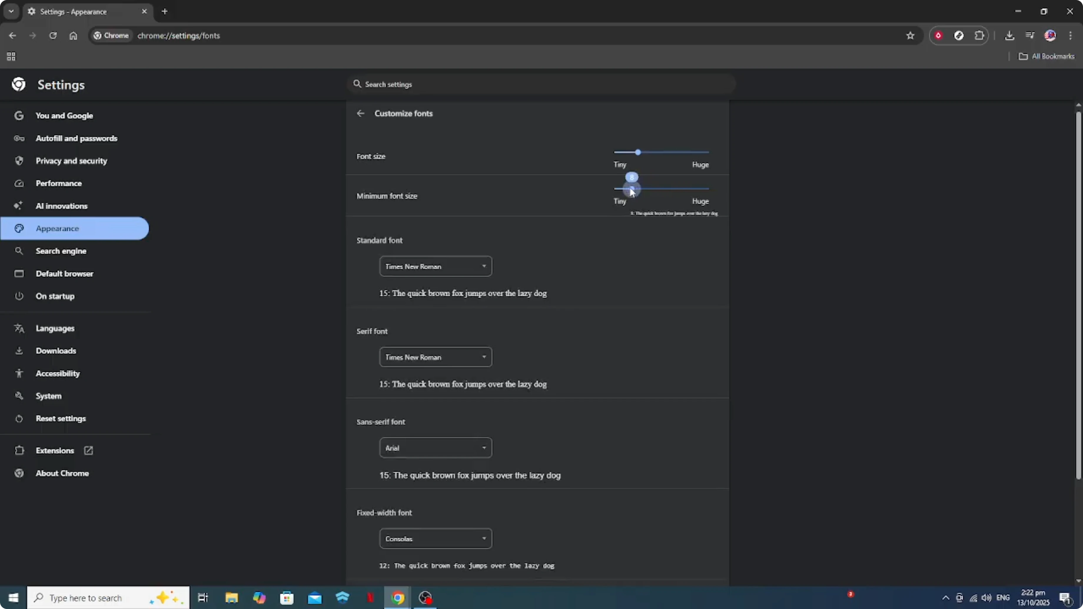 Screenshot from How To Change The Default Font Style in Google Chrome [2026 Guide] at 101s