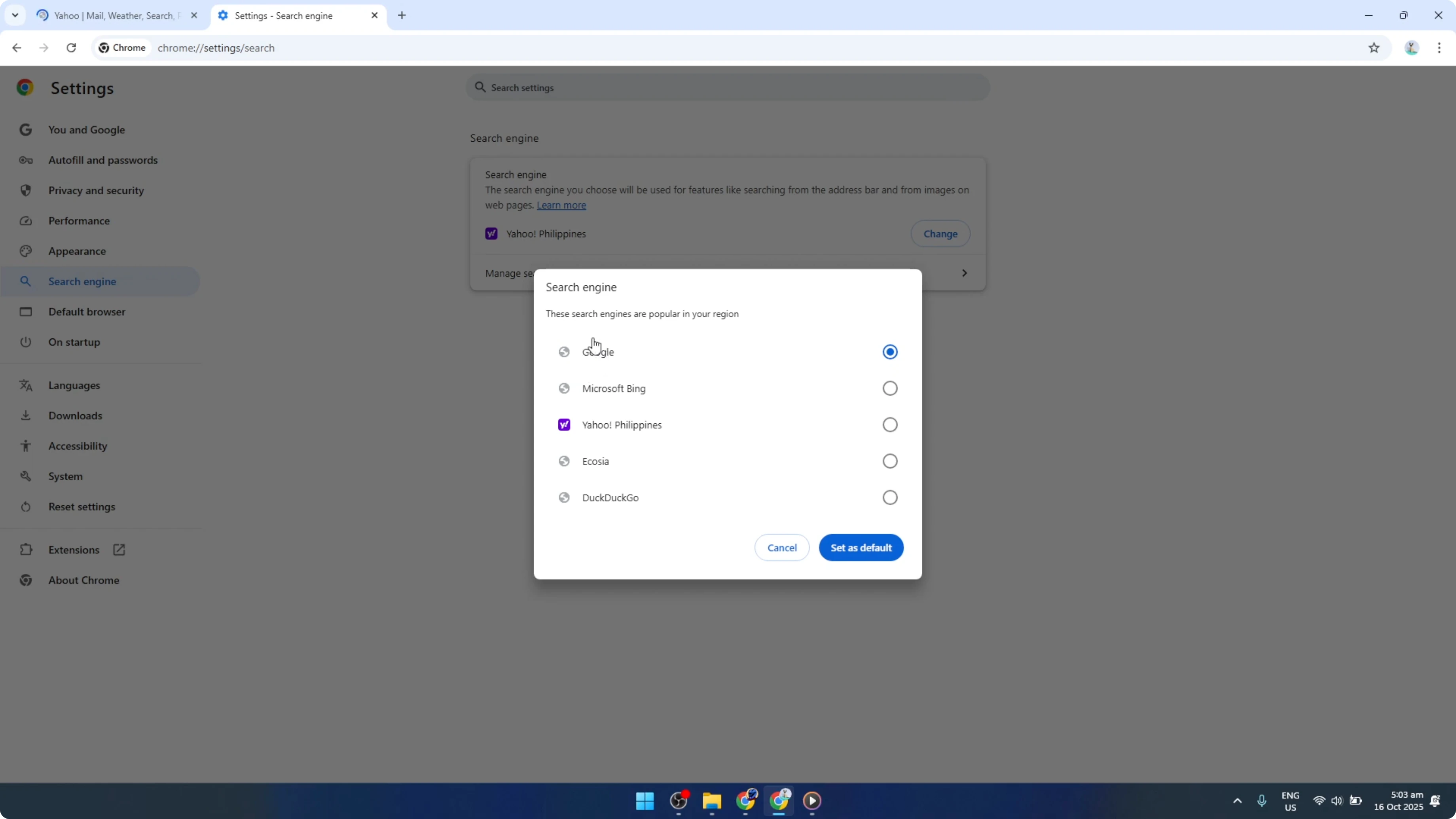 Screenshot from How To Change homepage from Yahoo To Google Chrome [2026 Guide] at 89s