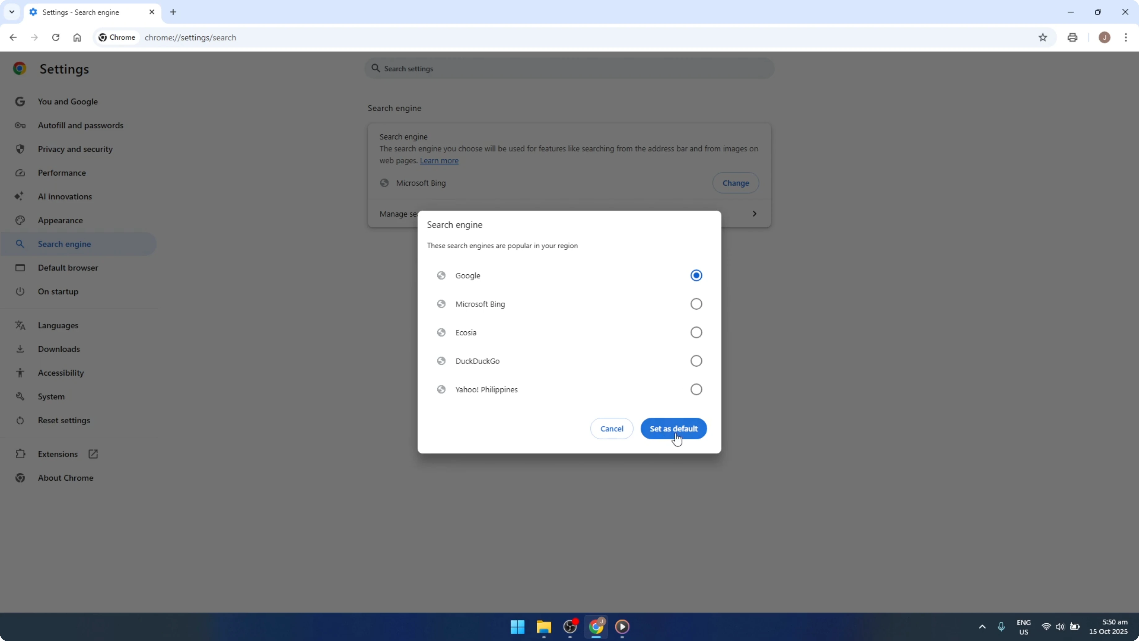 Screenshot from How To Change Microsoft Bing to Google Chrome [2026 Guide] at 91s
