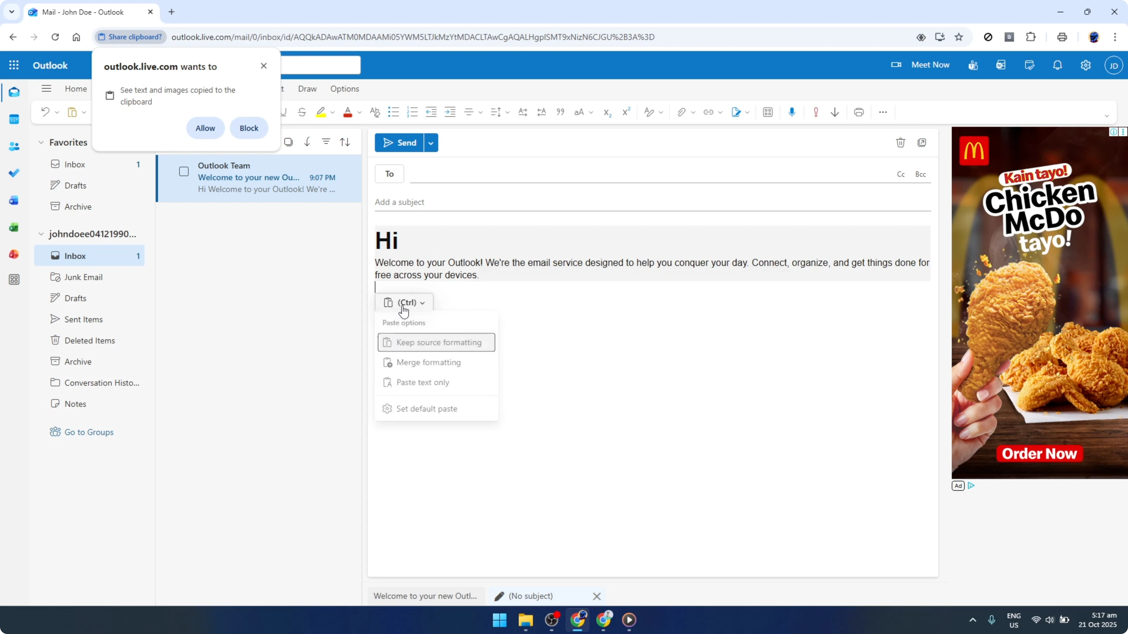 Screenshot from How To Copy And Paste In Microsoft Outlook Using Google Chrome [2026 Guide] at 120s