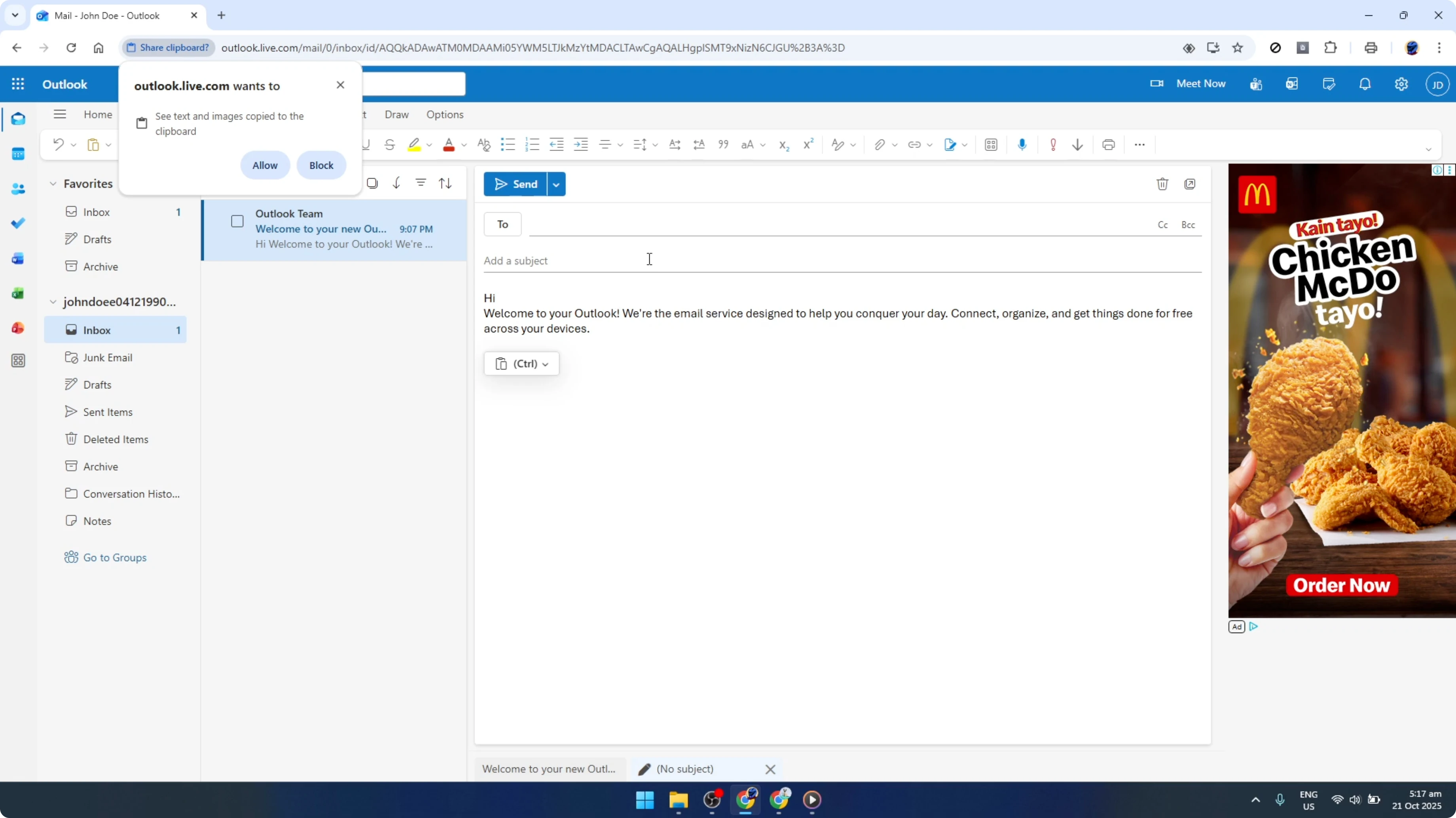 Screenshot from How To Copy And Paste In Microsoft Outlook Using Google Chrome [2026 Guide] at 134s