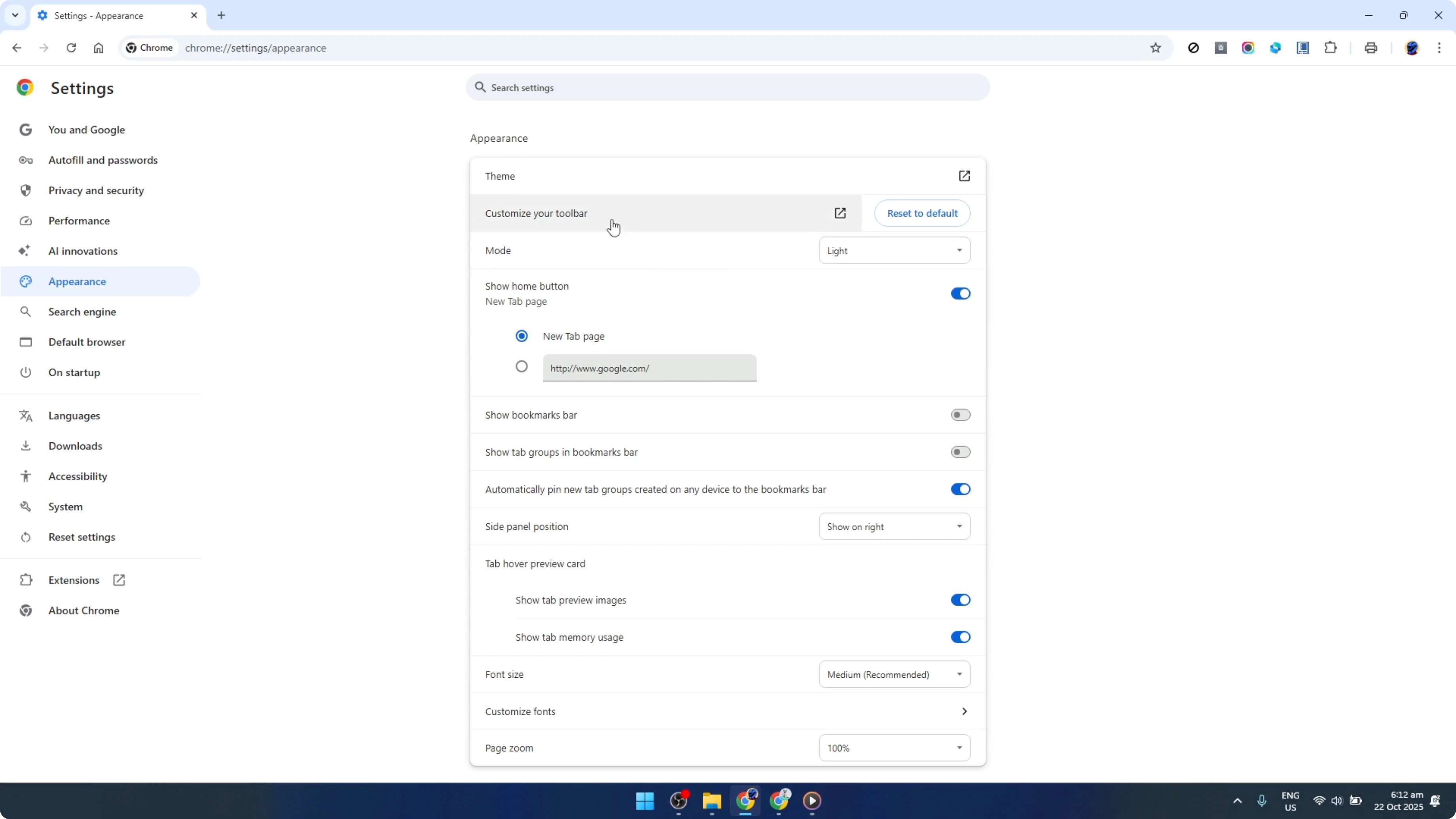 Screenshot from How To Customize Google Chrome When There Is No Customize Button [2026 Guide] at 75s