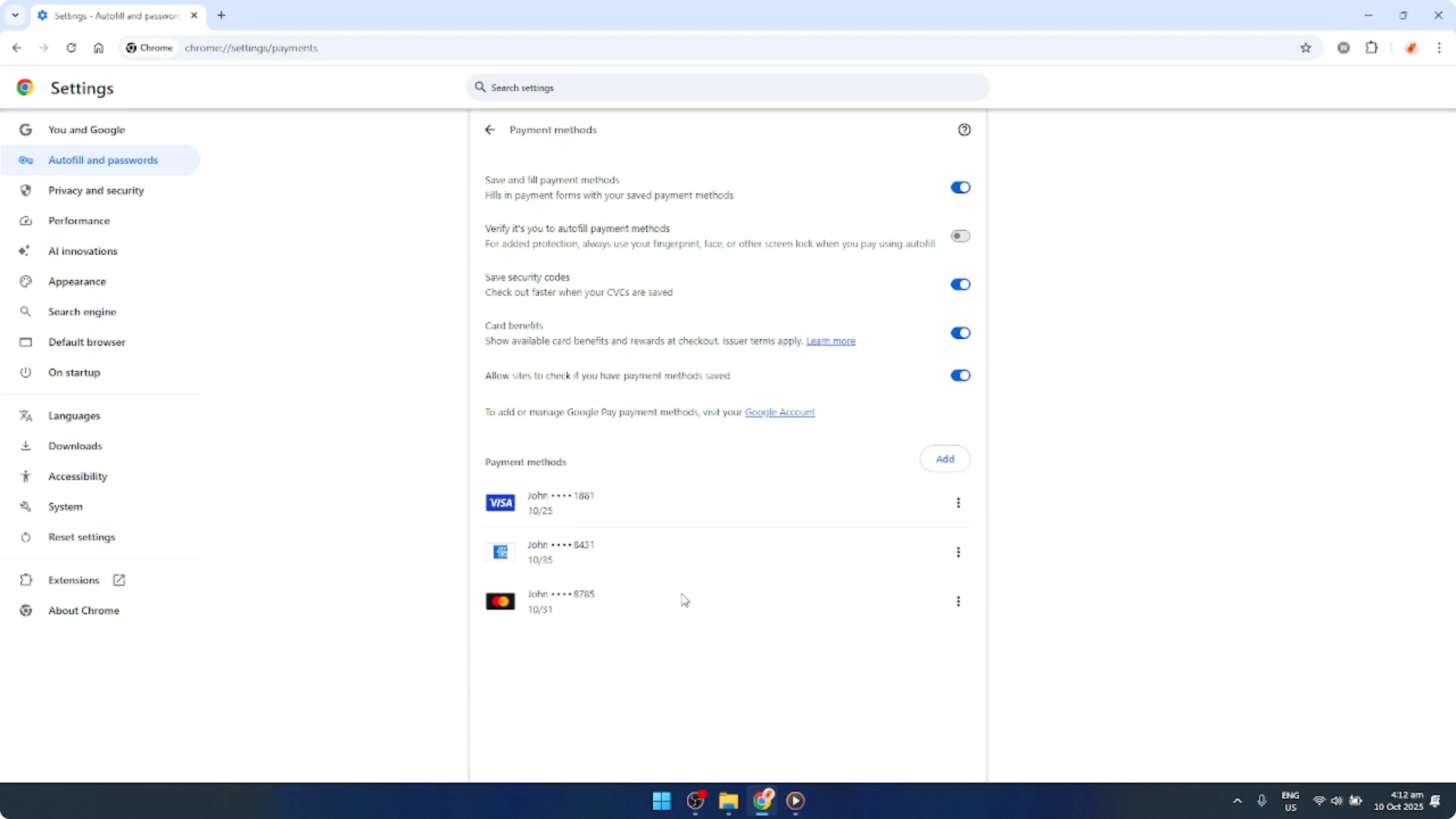 Screenshot from How To Delete Payment Information and Credit Cards From Google Chrome [2026 Guide] at 103s