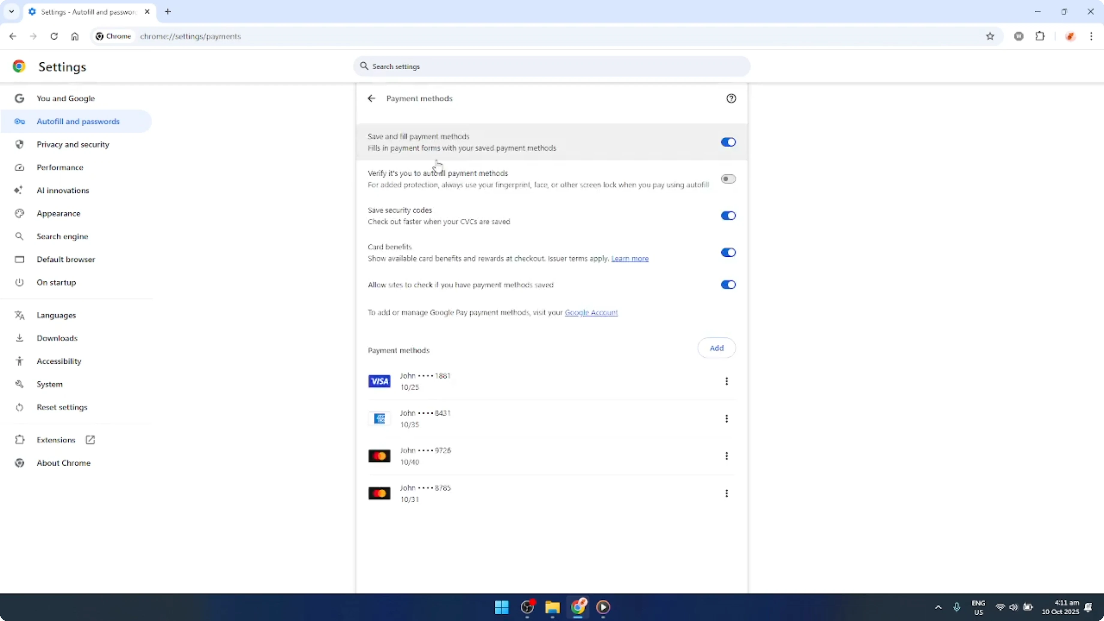 Screenshot from How To Delete Payment Information and Credit Cards From Google Chrome [2026 Guide] at 50s