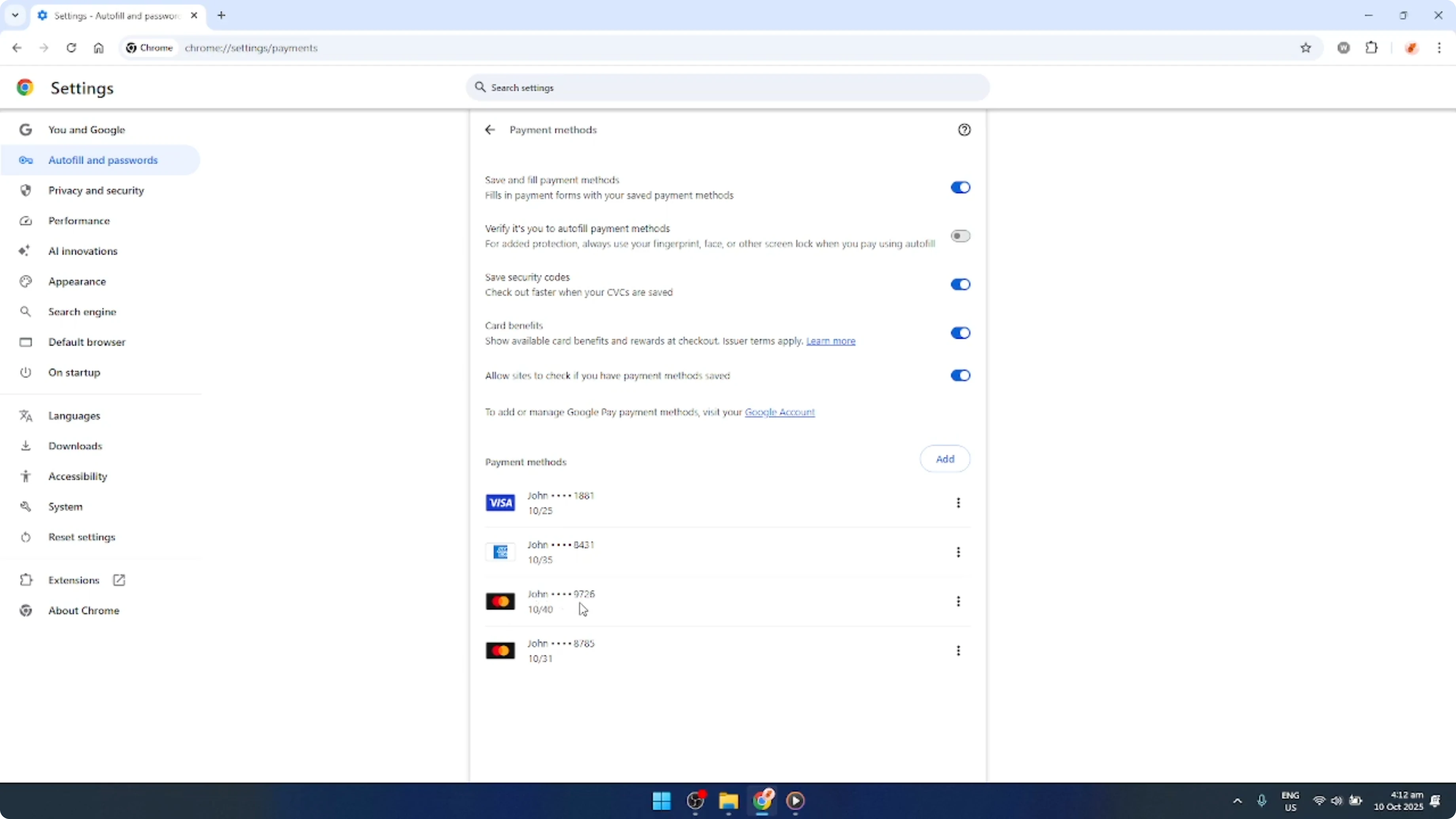 Screenshot from How To Delete Payment Information and Credit Cards From Google Chrome [2026 Guide] at 70s