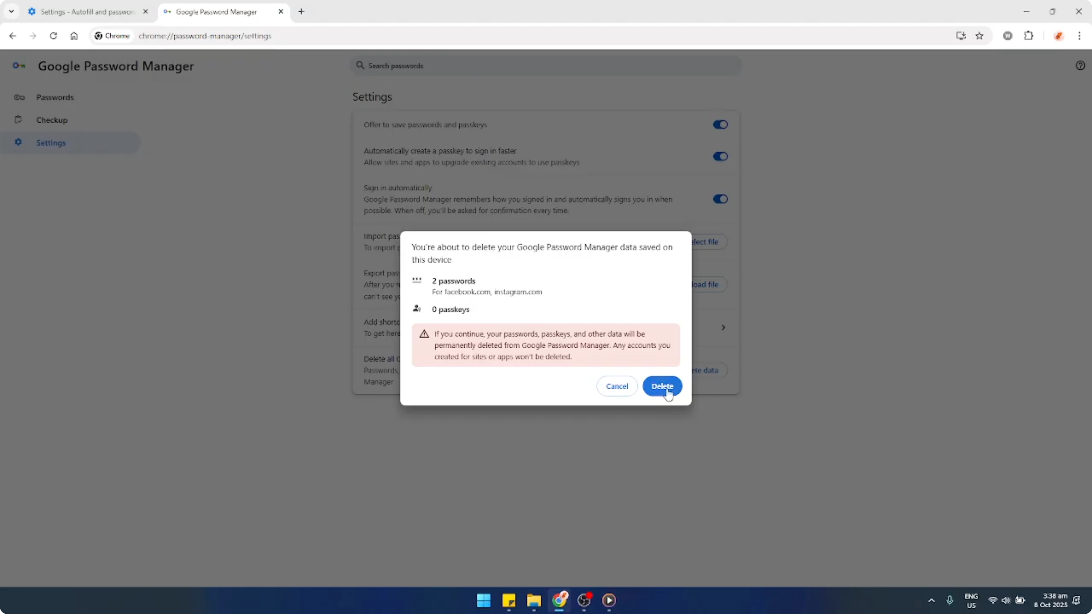 Screenshot from How To Delete All Saved Passwords Google Chrome [2026 Guide] at 106s