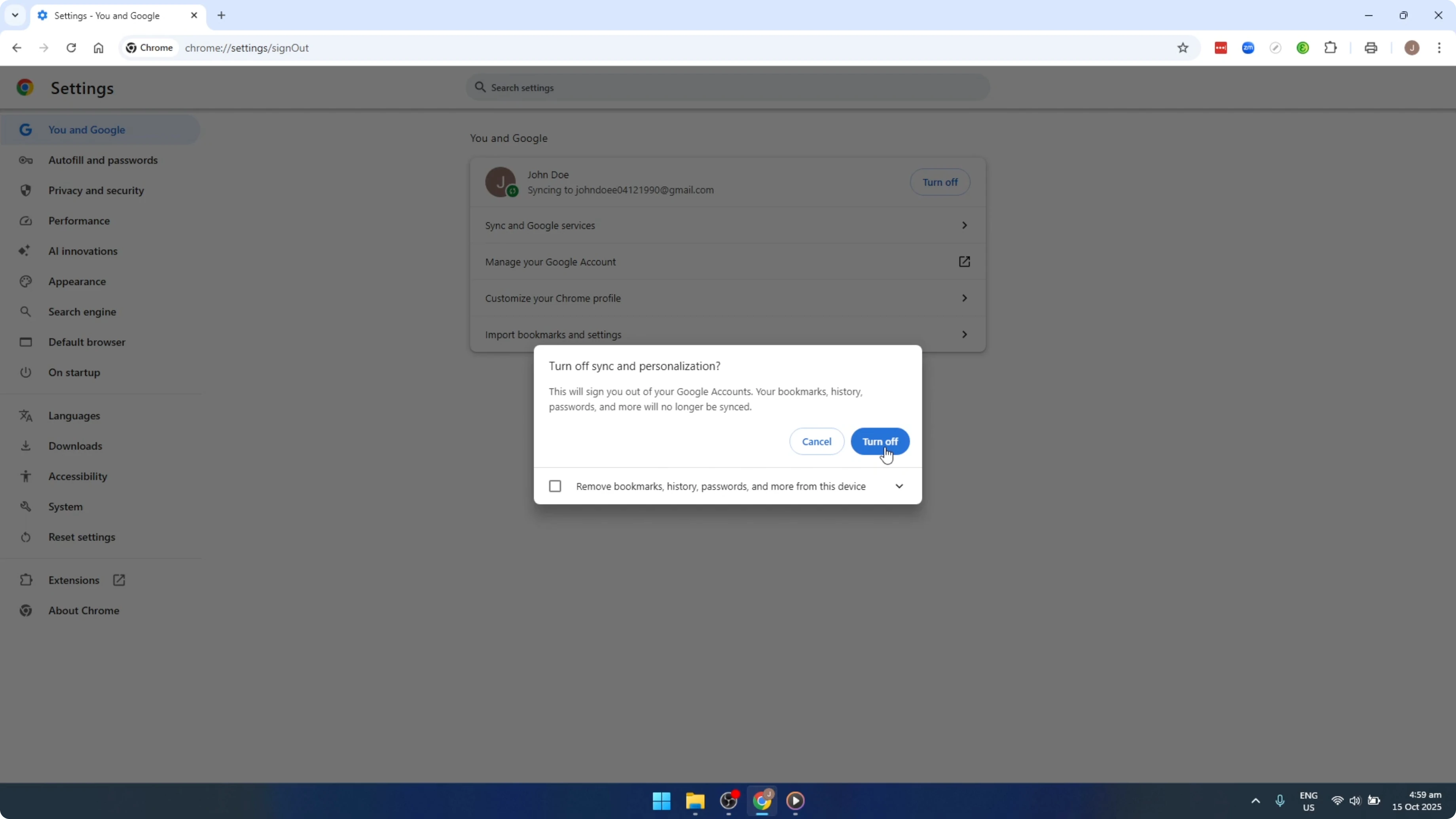 Screenshot from How To Disable Sync in Google Chrome on PC or Laptop [2026 Guide] at 83s
