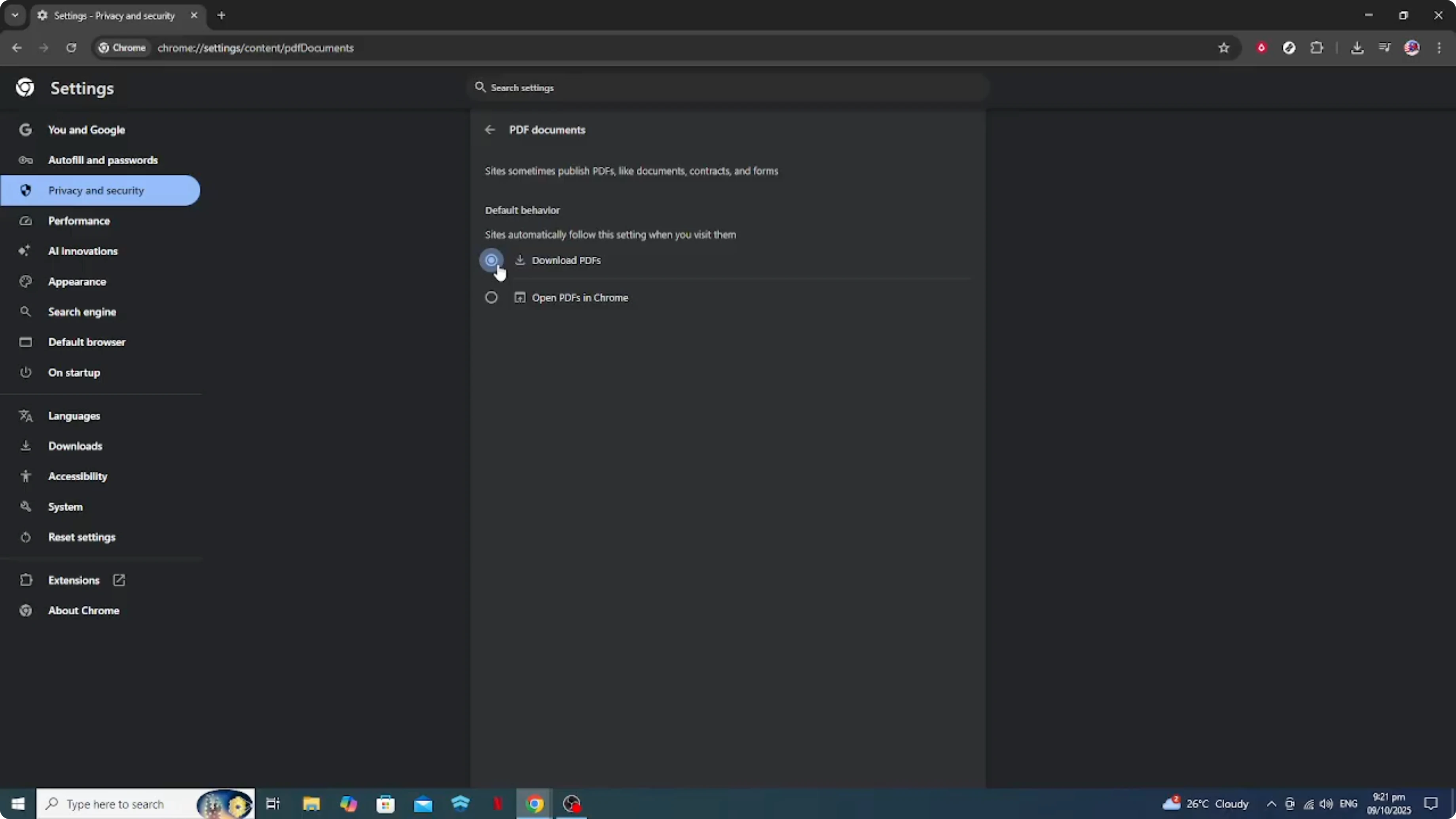 Screenshot from How To Enable Auto Download of PDF files in Google Chrome Instead of Opening them [2026 Guide] at 114s