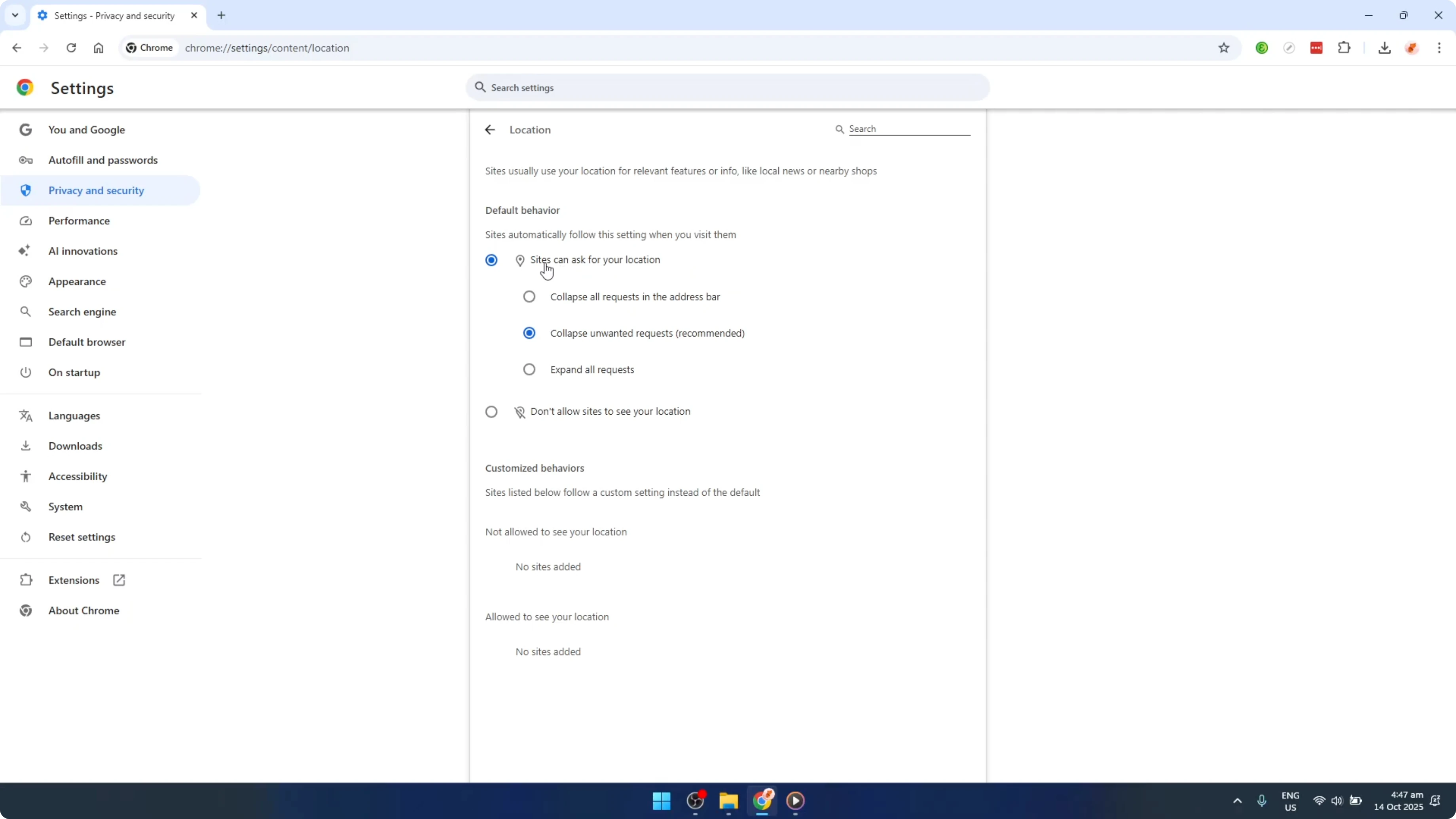 Screenshot from How To Enable Or Disable The Geolocation Settings In The Google Chrome Web Browser [2026 Guide] at 107s