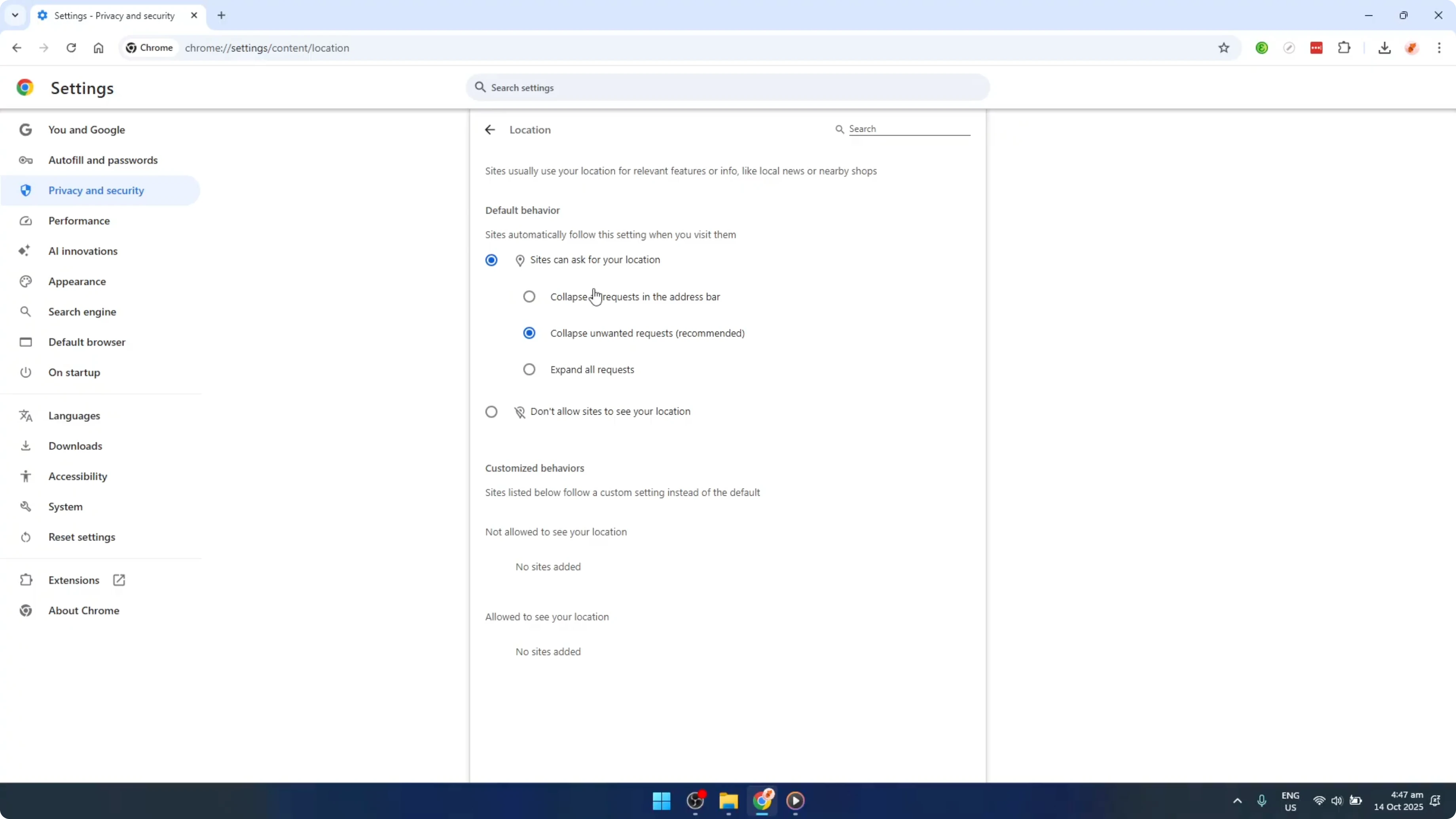 Screenshot from How To Enable Or Disable The Geolocation Settings In The Google Chrome Web Browser [2026 Guide] at 121s