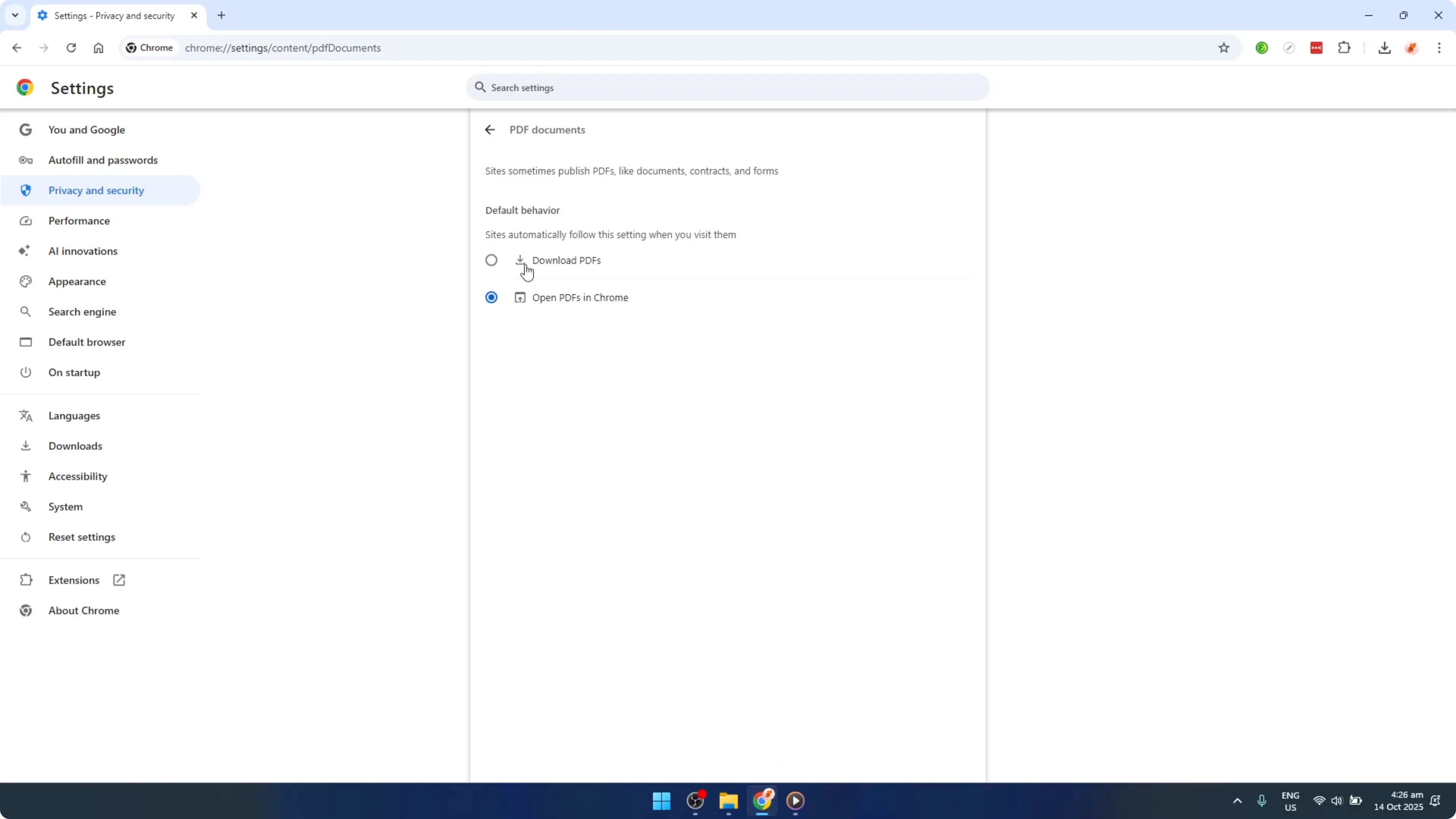 Screenshot from How To Enable Or Disable PDF Viewer in Google Chrome [2026 Guide] at 119s