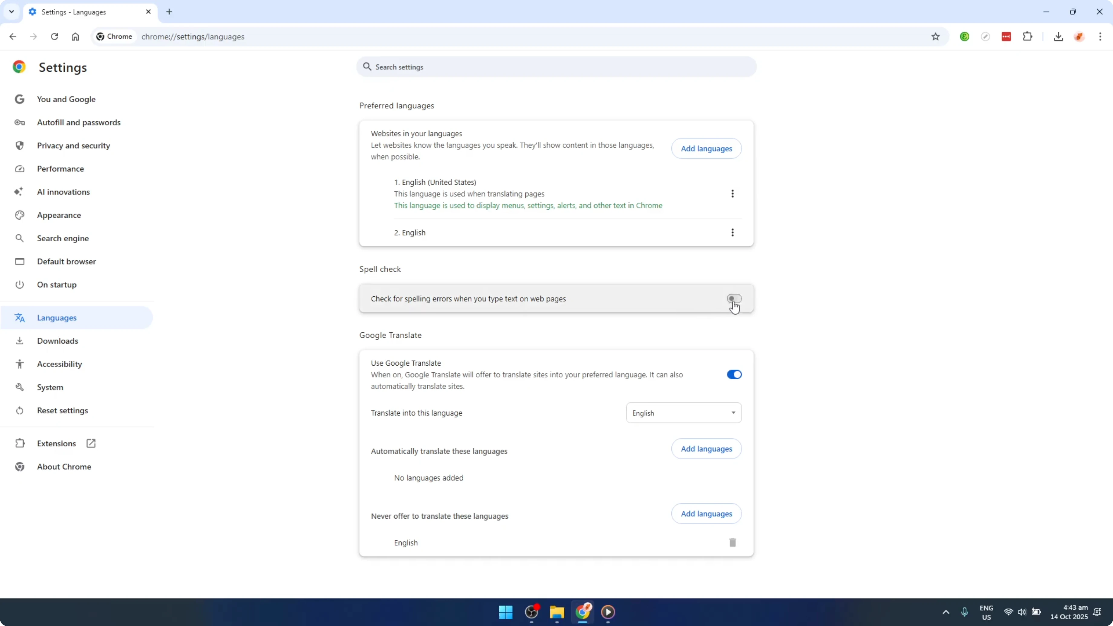 Screenshot from How To Enable Or Disable Spell Check In Google Chrome [2026 Guide] at 76s