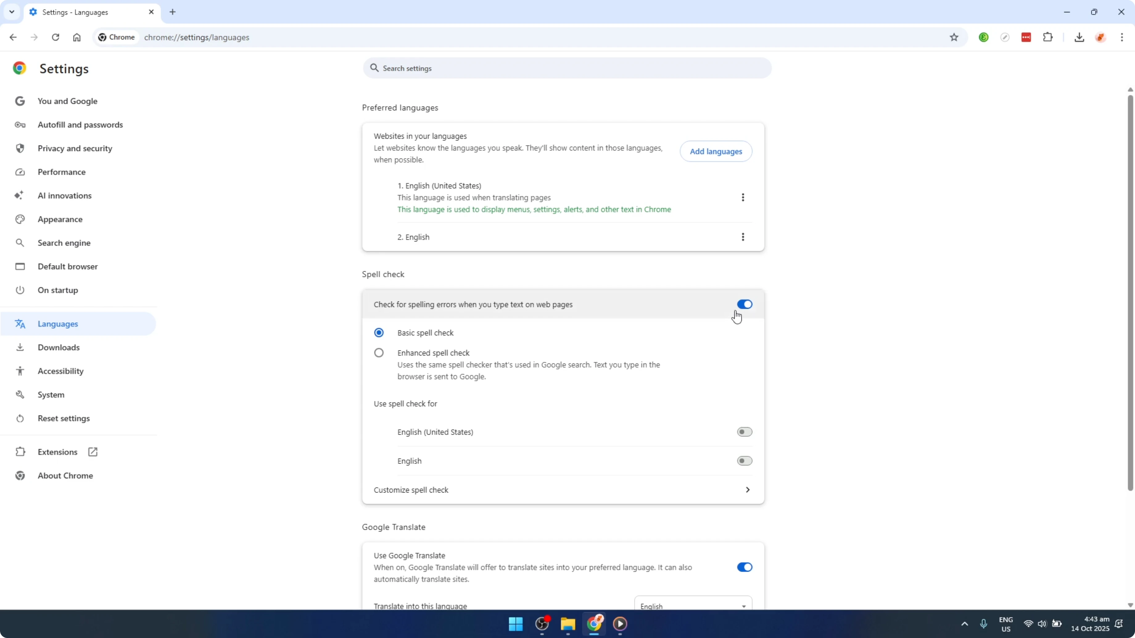 Screenshot from How To Enable Or Disable Spell Check In Google Chrome [2026 Guide] at 93s