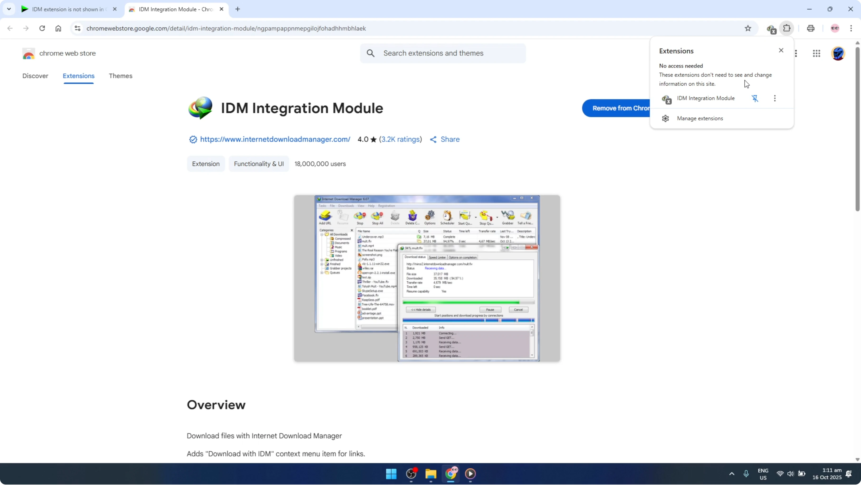 Screenshot from How To Enable IDM Internet Download Manager Extension In Google Chrome Browser [2026 Guide] at 125s