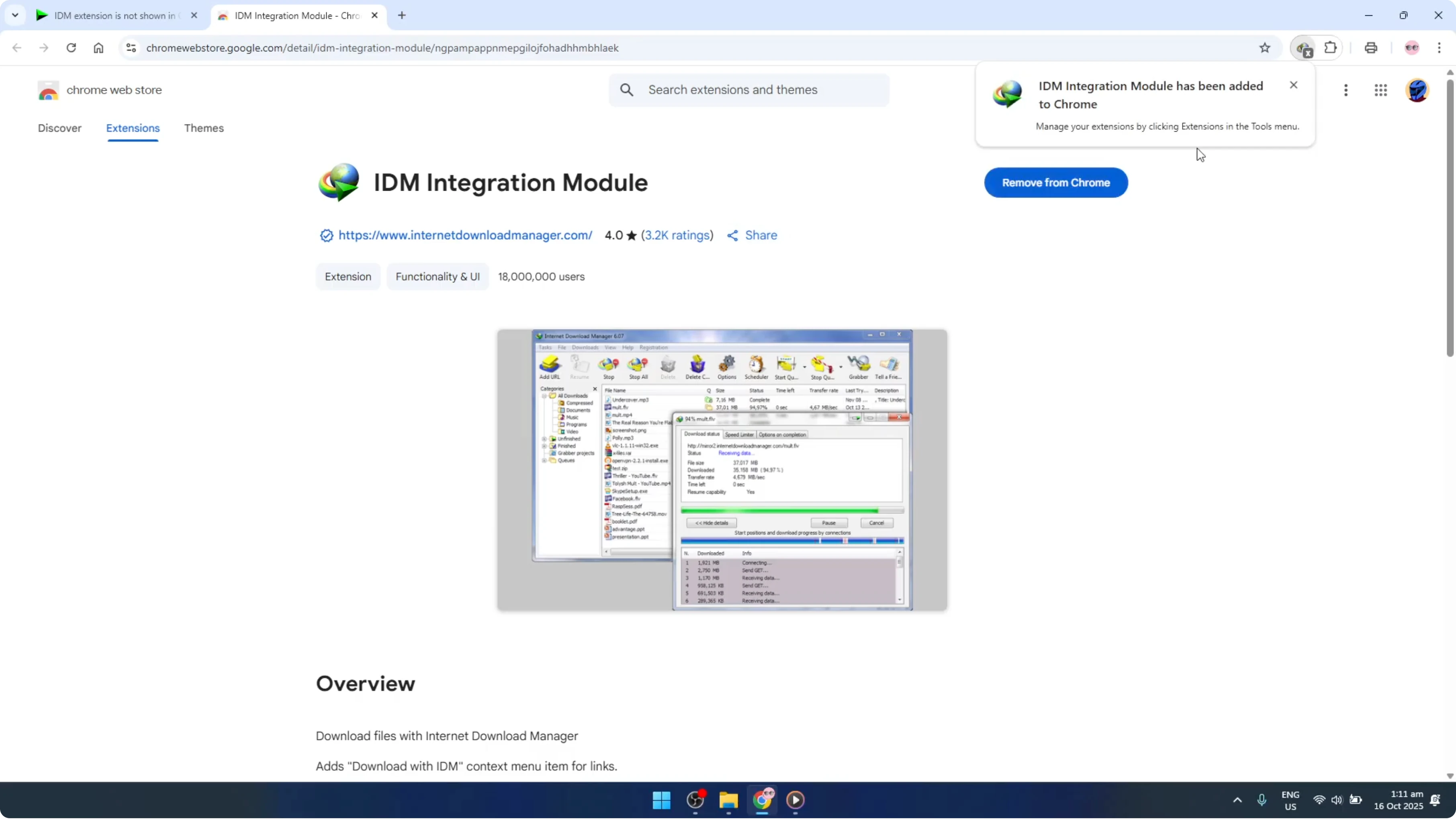 Screenshot from How To Enable IDM Internet Download Manager Extension In Google Chrome Browser [2026 Guide] at 82s