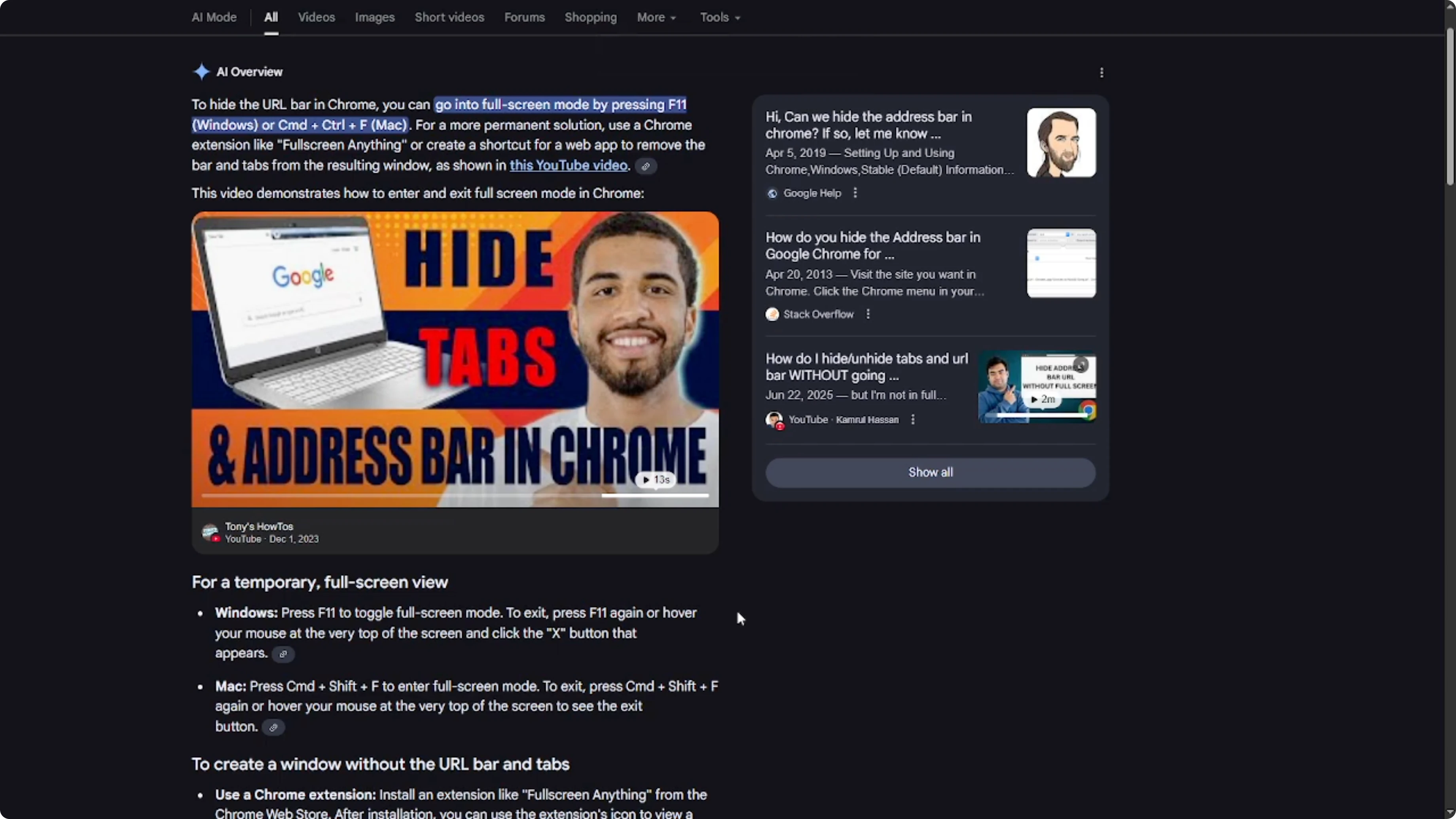 Screenshot from How To Hide The URL Bar In Chrome [2026 Guide] at 91s