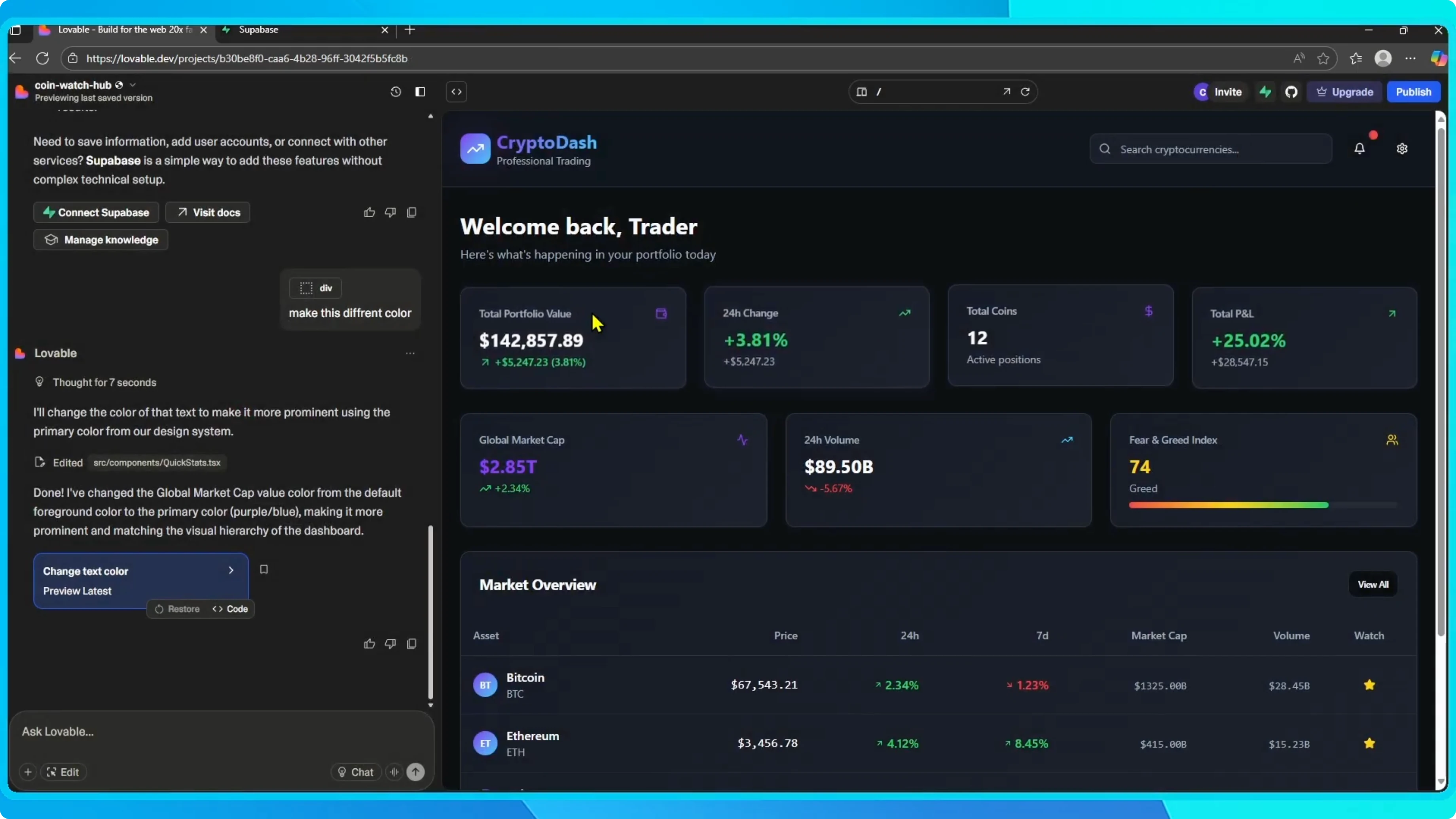 Screenshot from How to Connect Lovable with Supabase? at 55s