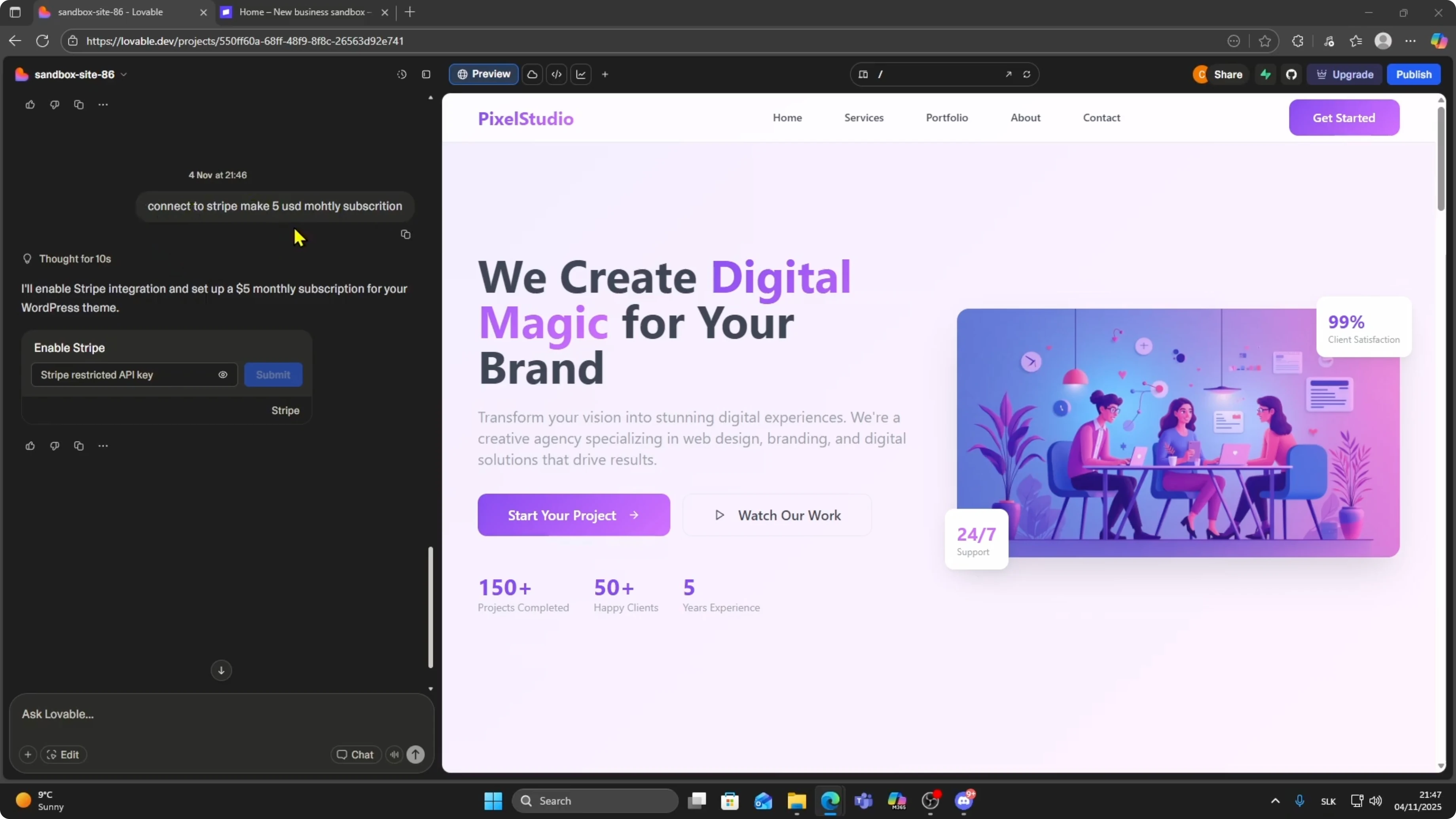 Screenshot from How To Connect Stripe To Lovable AI App Full Setup at 34s