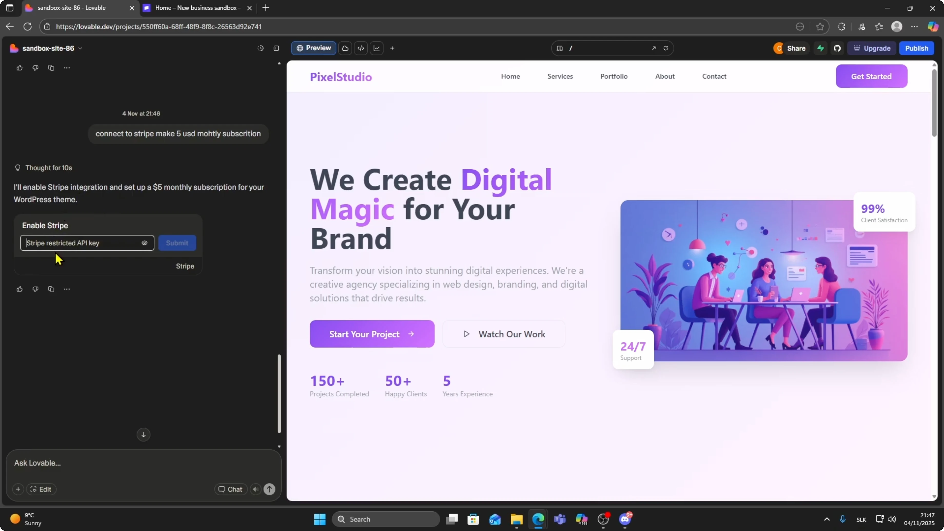 Screenshot from How To Connect Stripe To Lovable AI App Full Setup at 44s