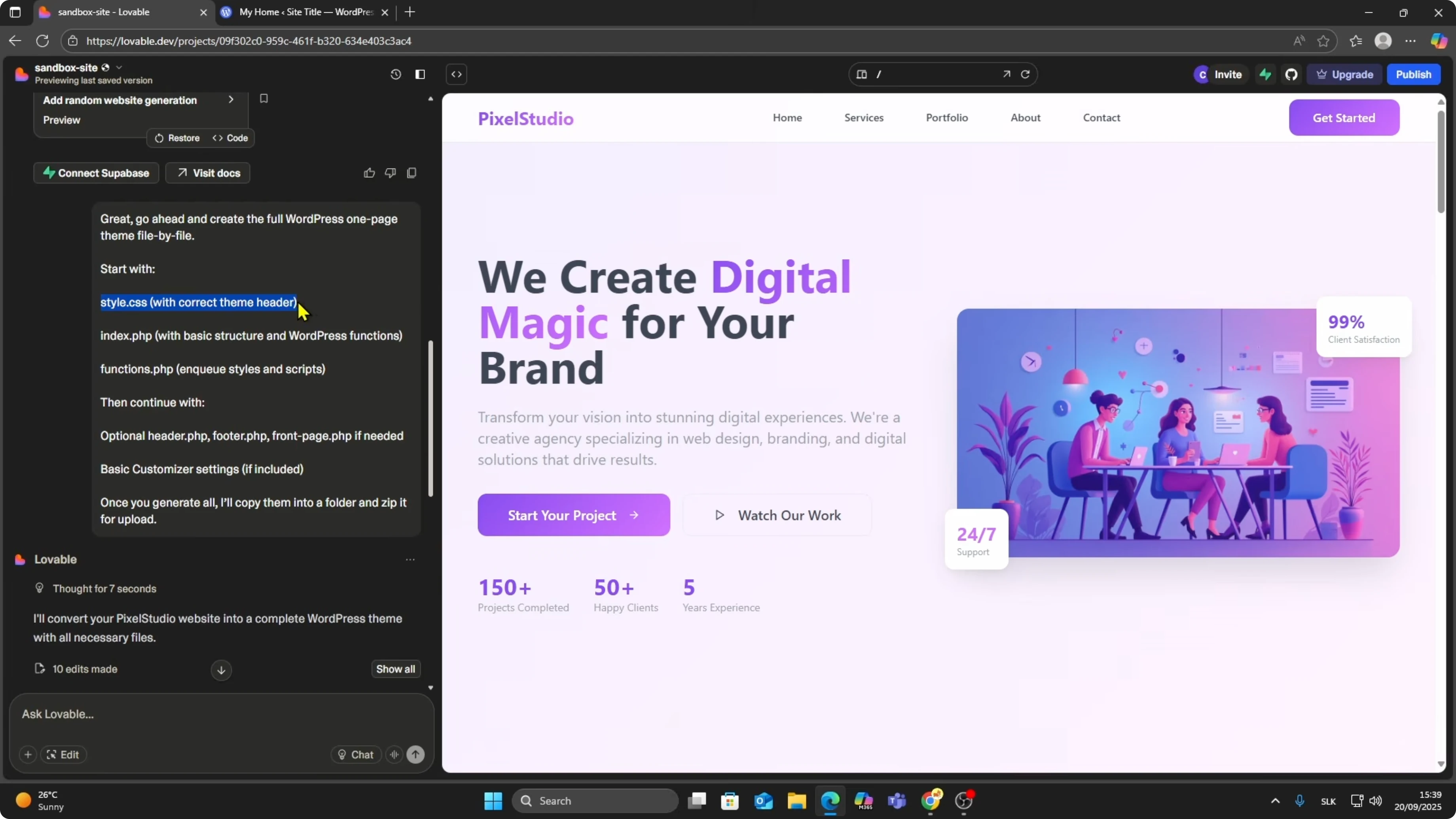 Screenshot from How to Convert a Lovable AI Site into a WordPress Theme? at 25s