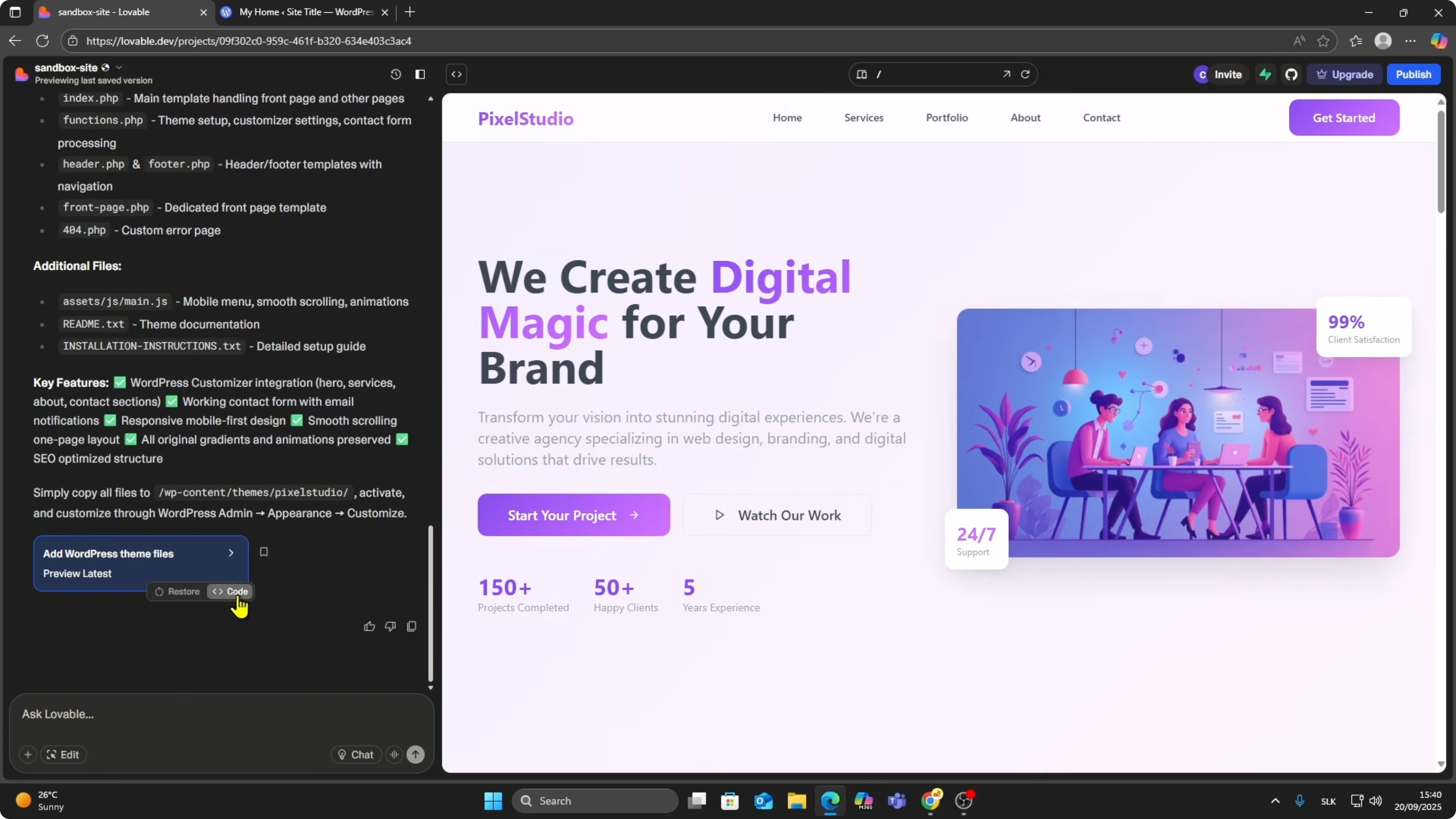 Screenshot from How to Convert a Lovable AI Site into a WordPress Theme? at 41s