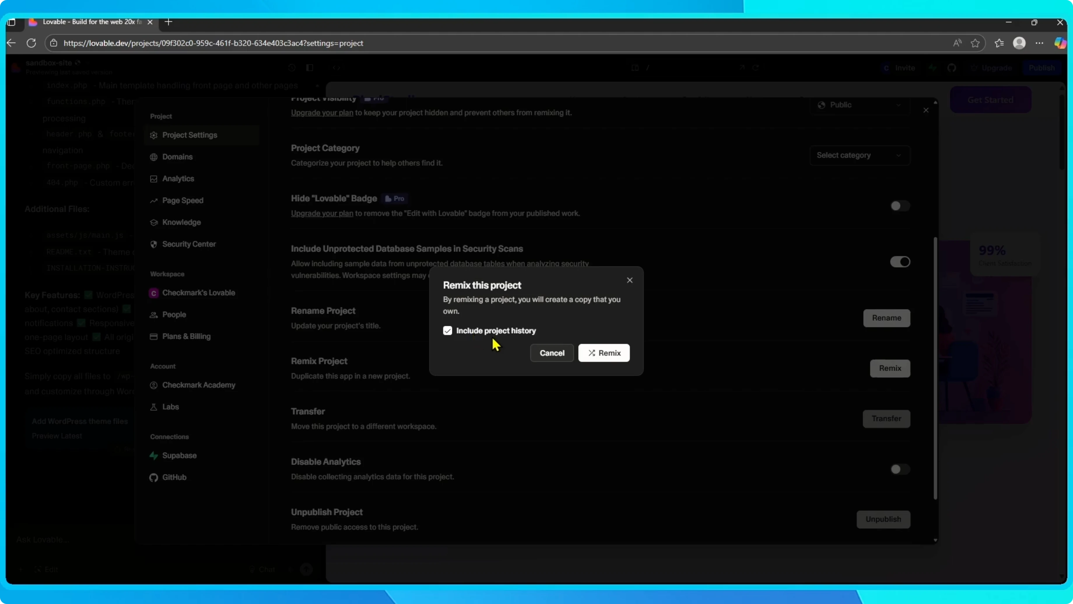 Screenshot from How to Duplicate or Remix a Project in Lovable? at 34s