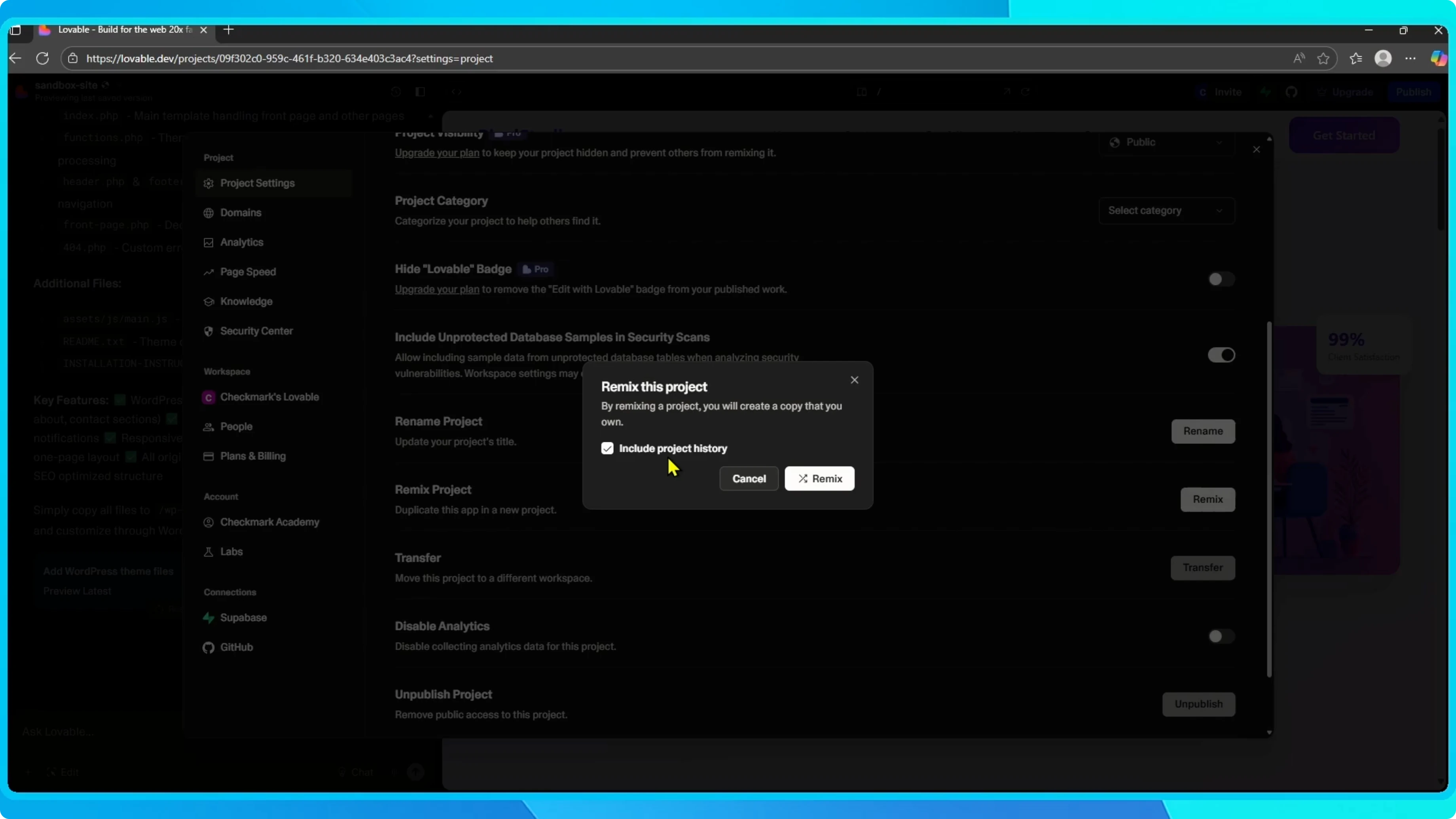 Screenshot from How to Duplicate or Remix a Project in Lovable? at 48s