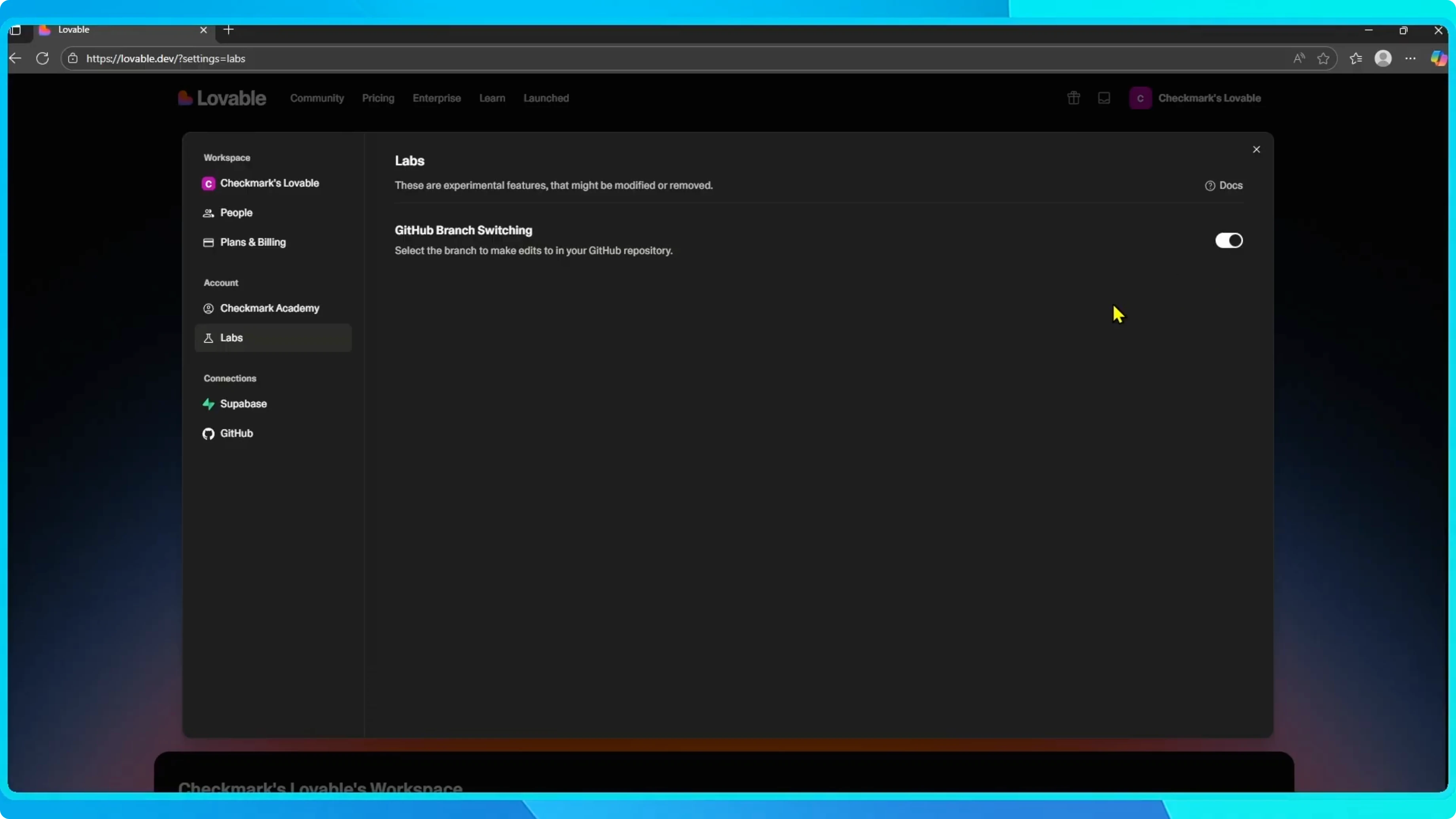 Screenshot from How to Enable GitHub Branch Switching in Lovable? at 28s