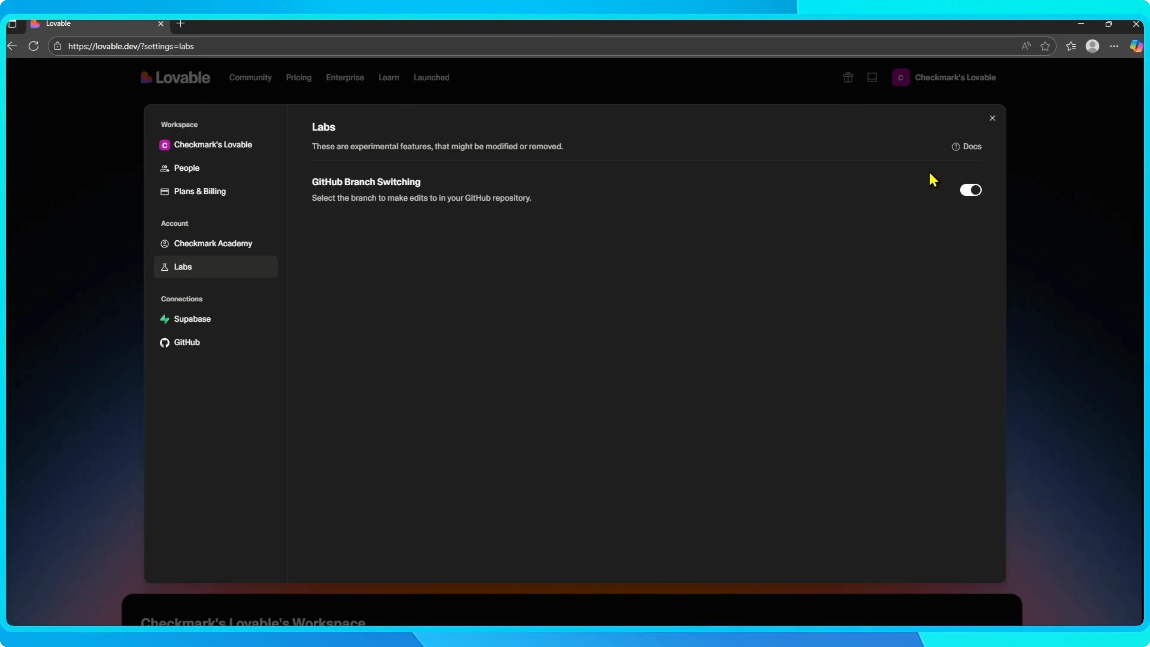 Screenshot from How to Enable GitHub Branch Switching in Lovable? at 41s