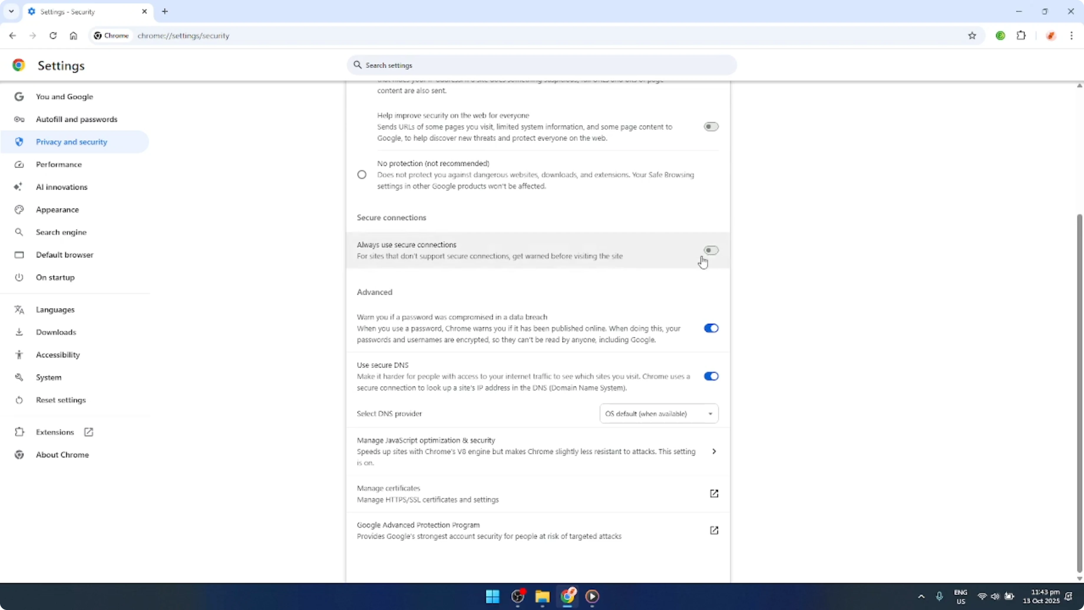 Screenshot from How To Enable Or Disable HTTPS Only Mode in Google Chrome [2026 Guide] at 106s