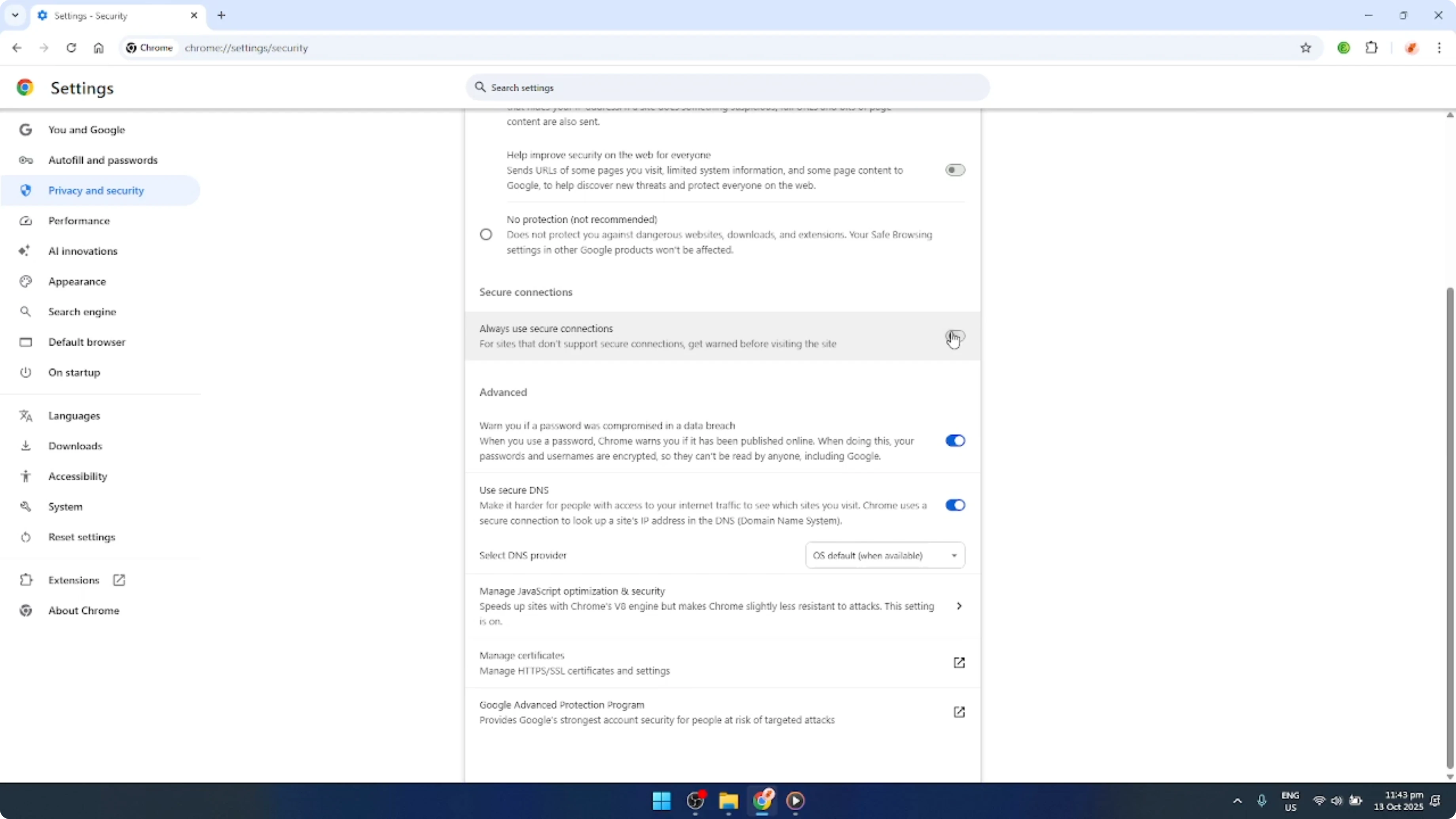 Screenshot from How To Enable Or Disable HTTPS Only Mode in Google Chrome [2026 Guide] at 114s