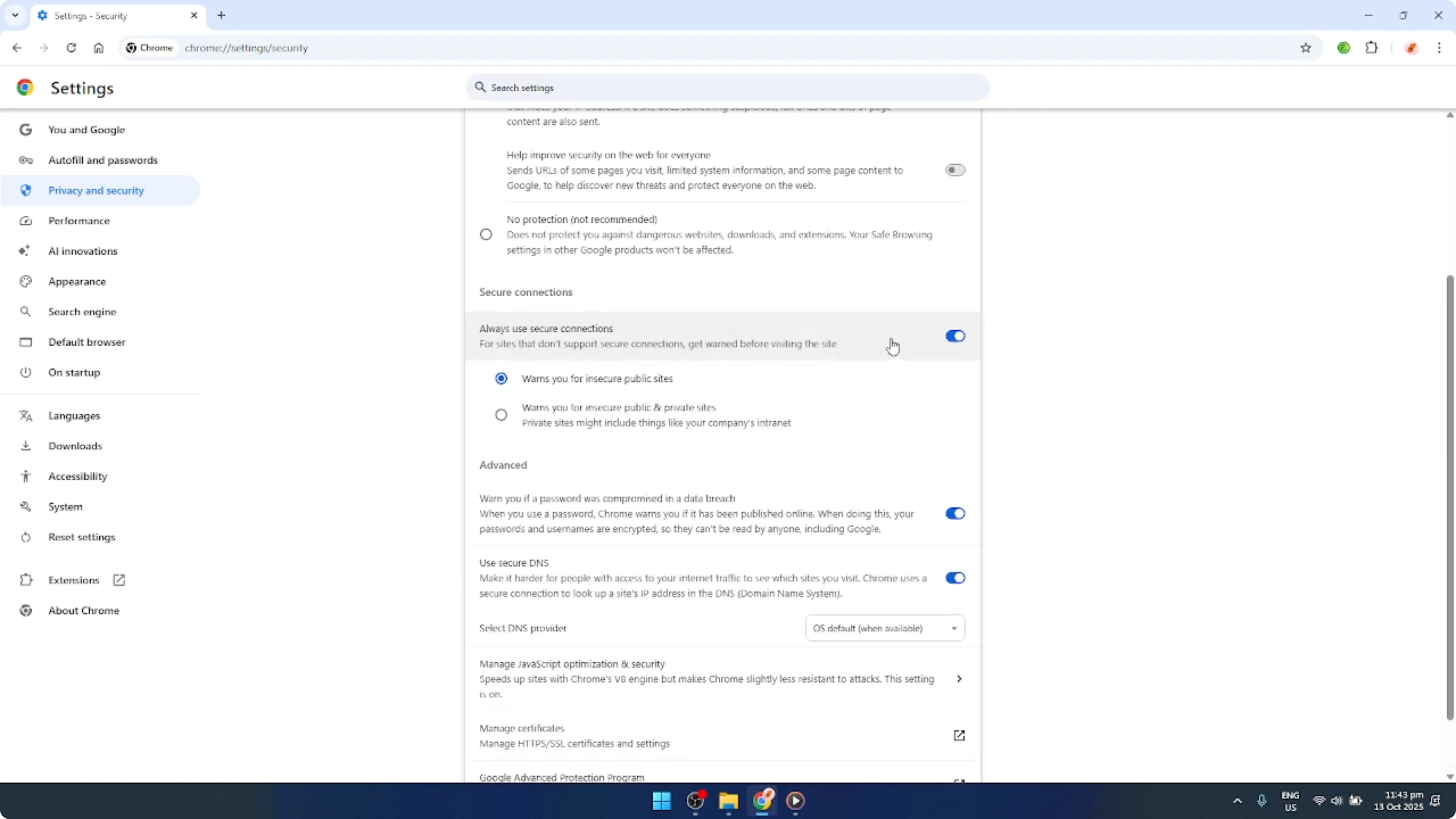 Screenshot from How To Enable Or Disable HTTPS Only Mode in Google Chrome [2026 Guide] at 118s