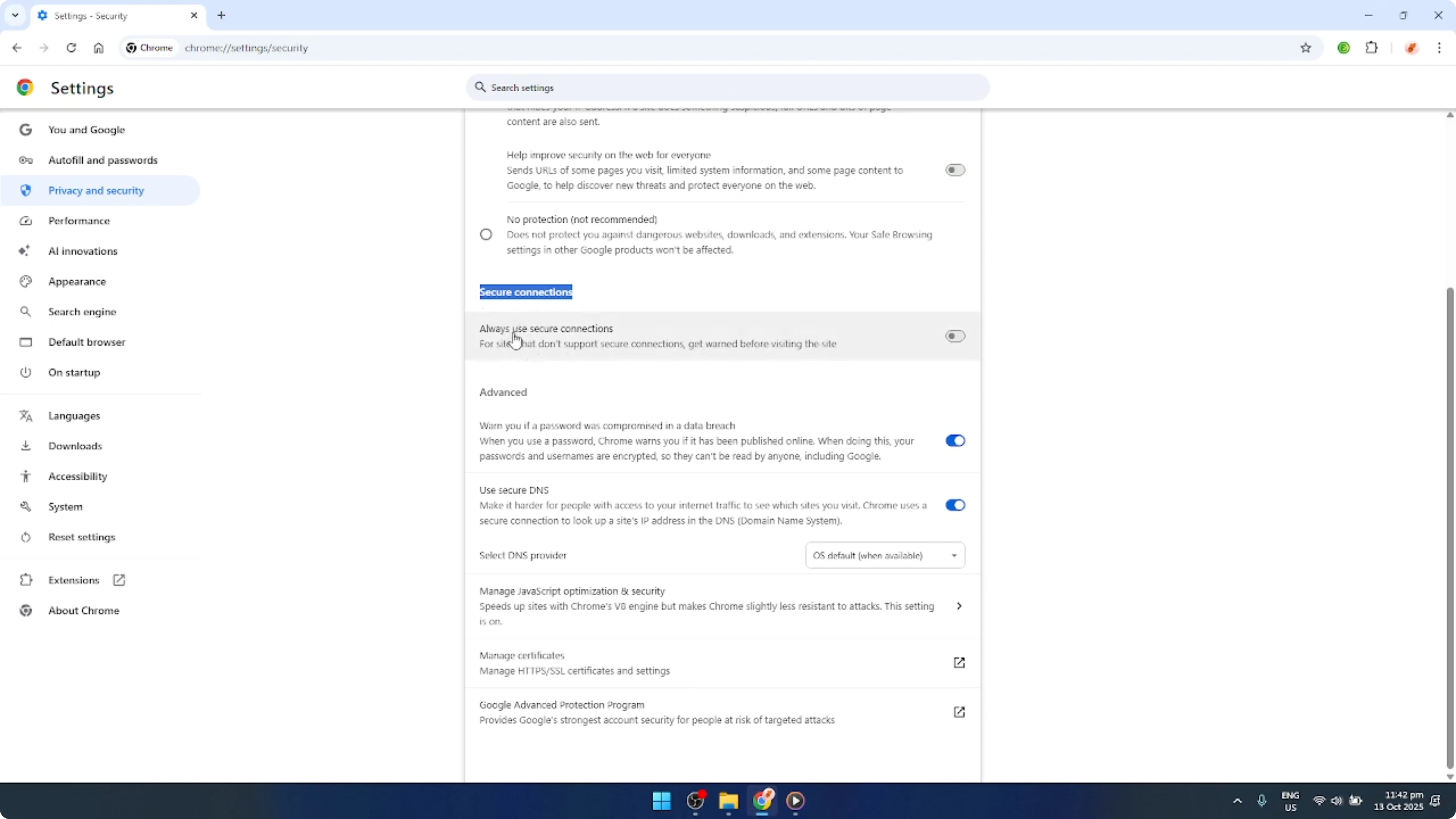 Screenshot from How To Enable Or Disable HTTPS Only Mode in Google Chrome [2026 Guide] at 76s