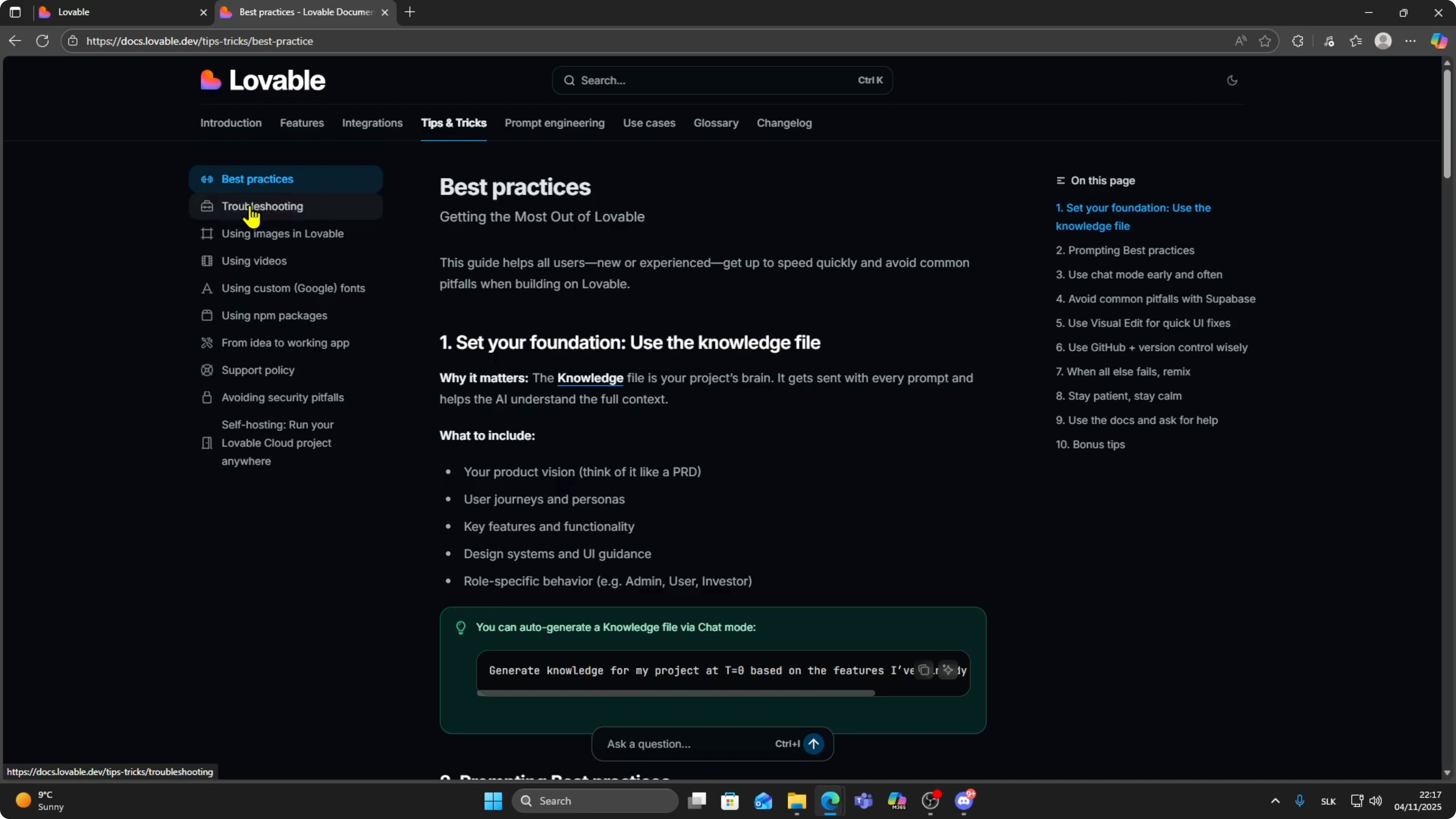 Screenshot from How To Fix Errors in Lovable AI | Support, Docs & Troubleshooting Guide at 52s