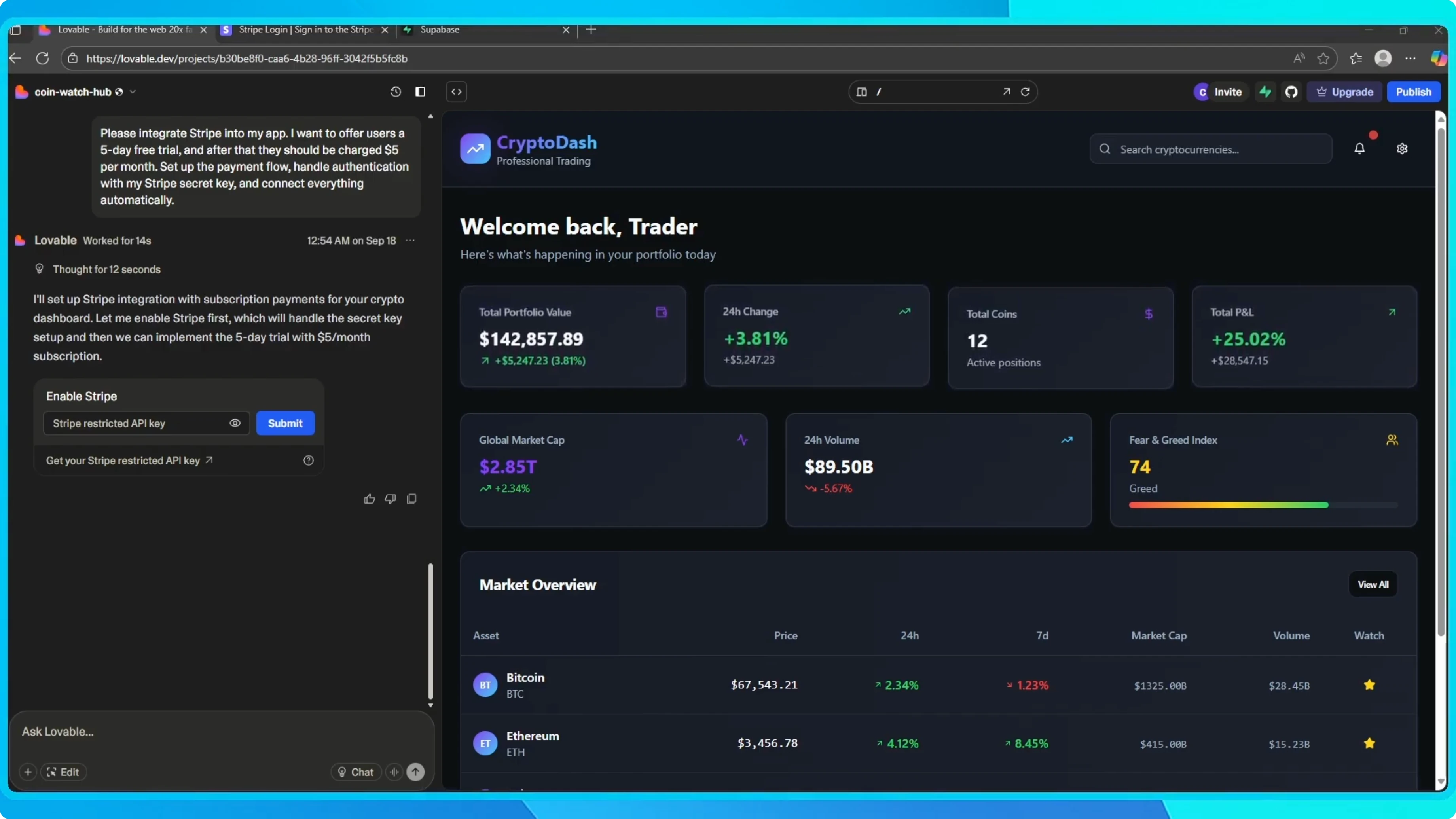 Screenshot from How to Set Up Stripe Payments in Lovable? at 47s