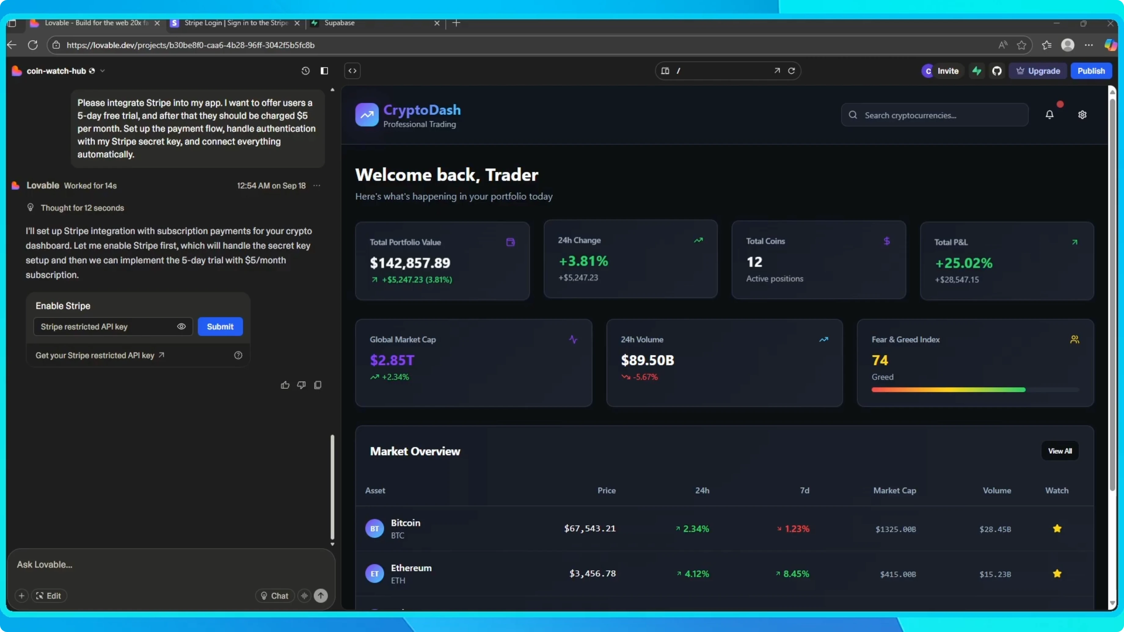 Screenshot from How to Set Up Stripe Payments in Lovable? at 56s