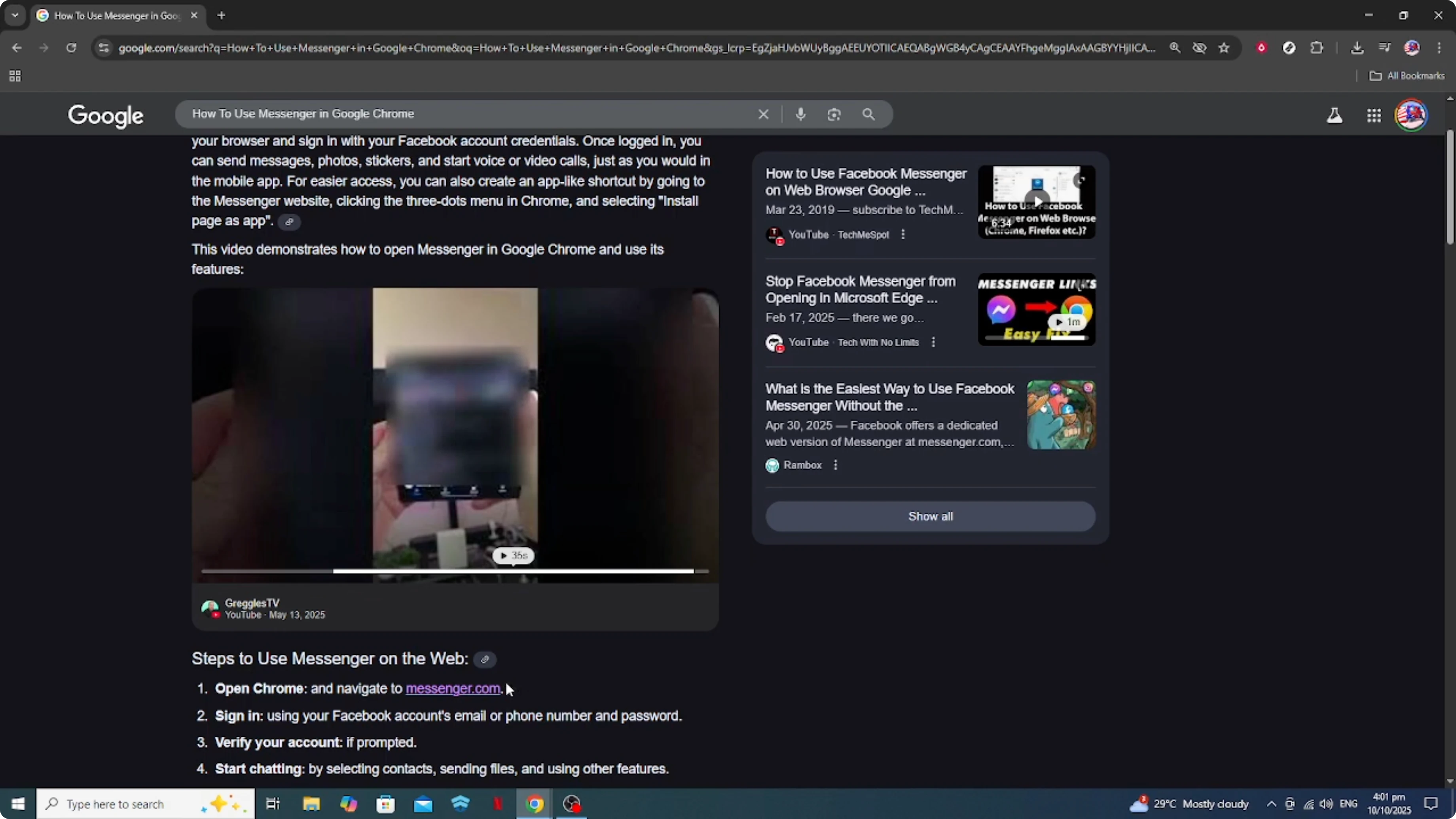 Screenshot from How To Use Messenger in Google Chrome [2026 Guide] at 79s