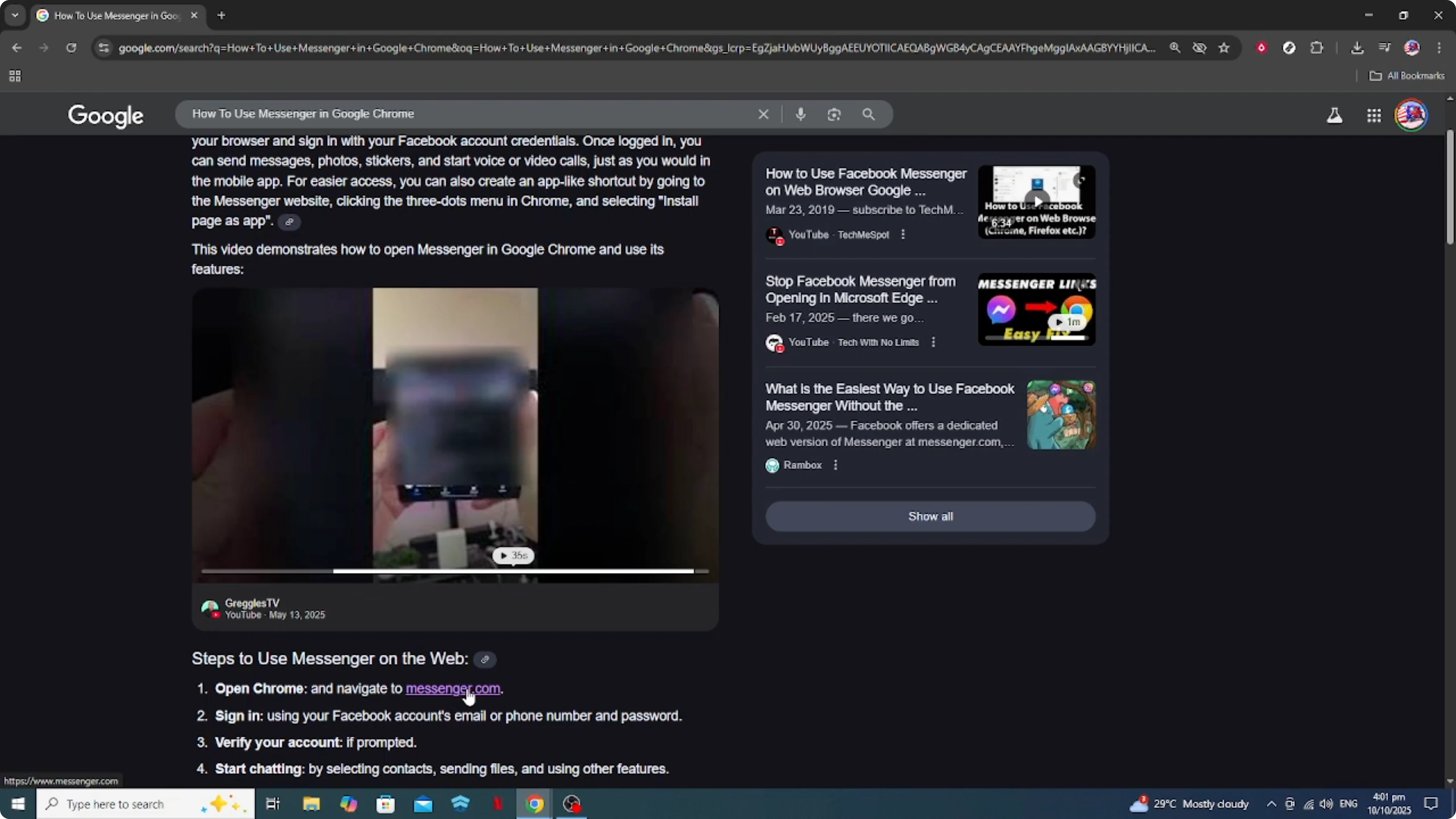 Screenshot from How To Use Messenger in Google Chrome [2026 Guide] at 97s