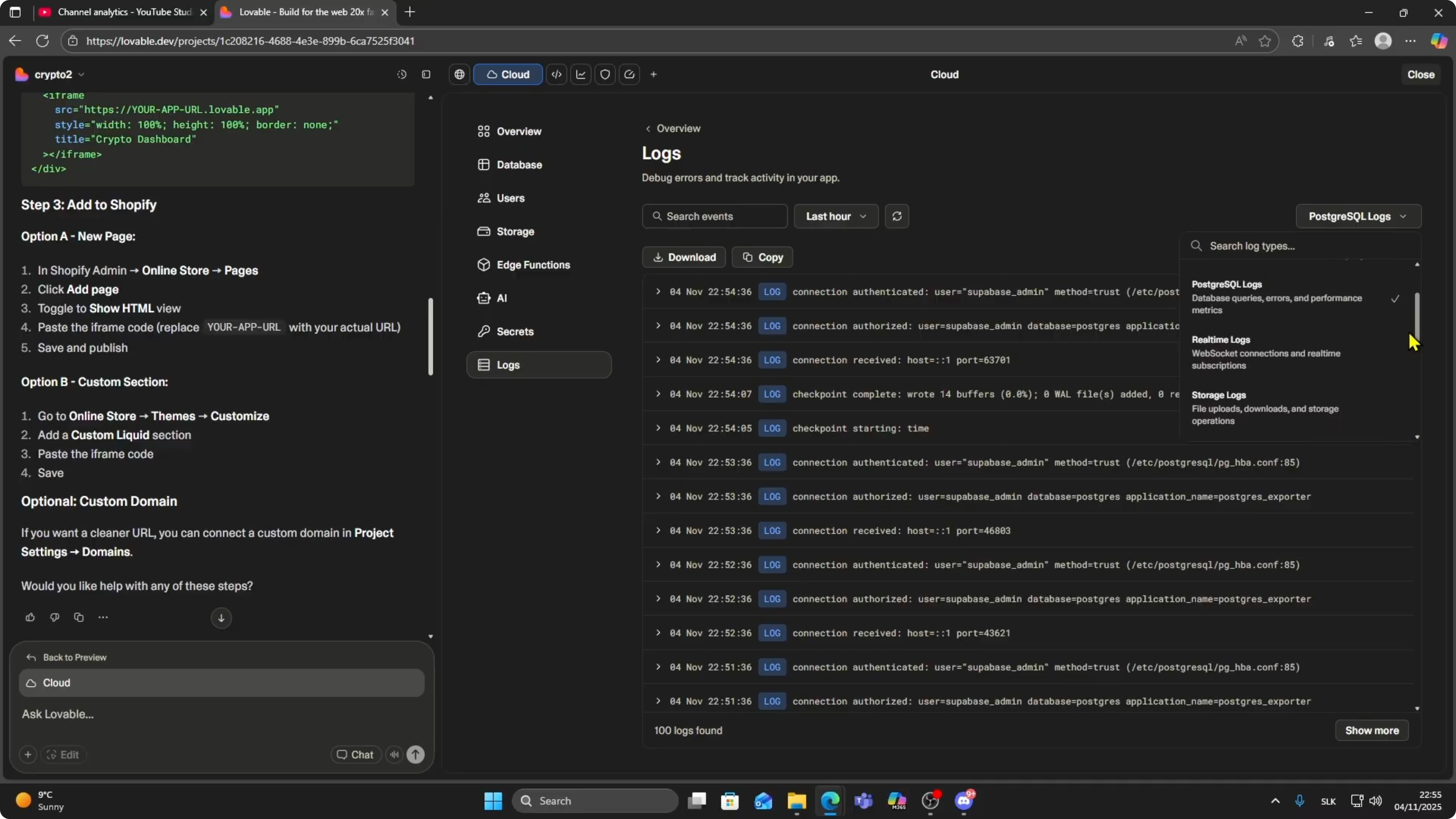 Screenshot from How to View Logs in Lovable AI | Debug & Monitor Your App at 48s