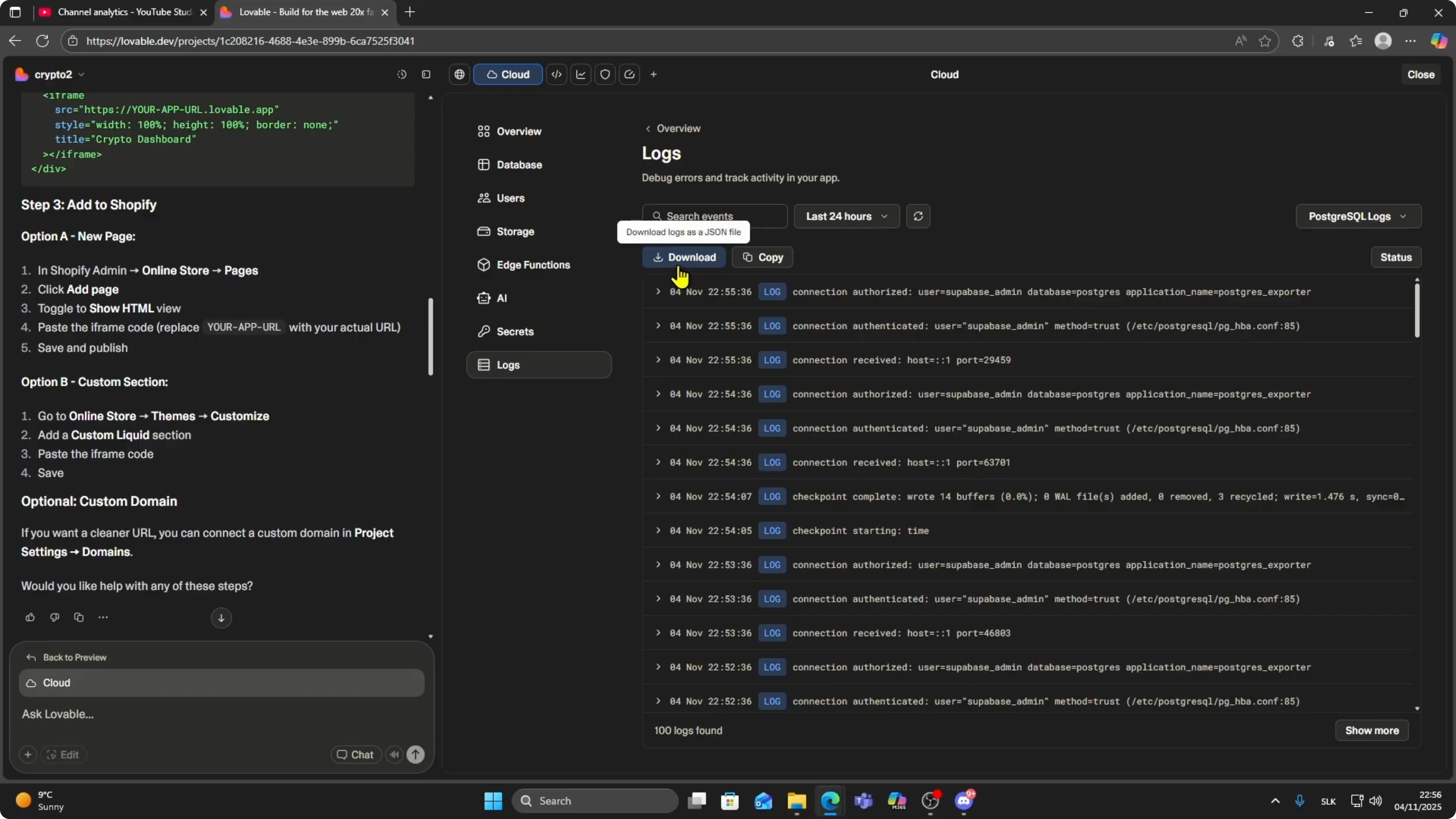 Screenshot from How to View Logs in Lovable AI | Debug & Monitor Your App at 73s