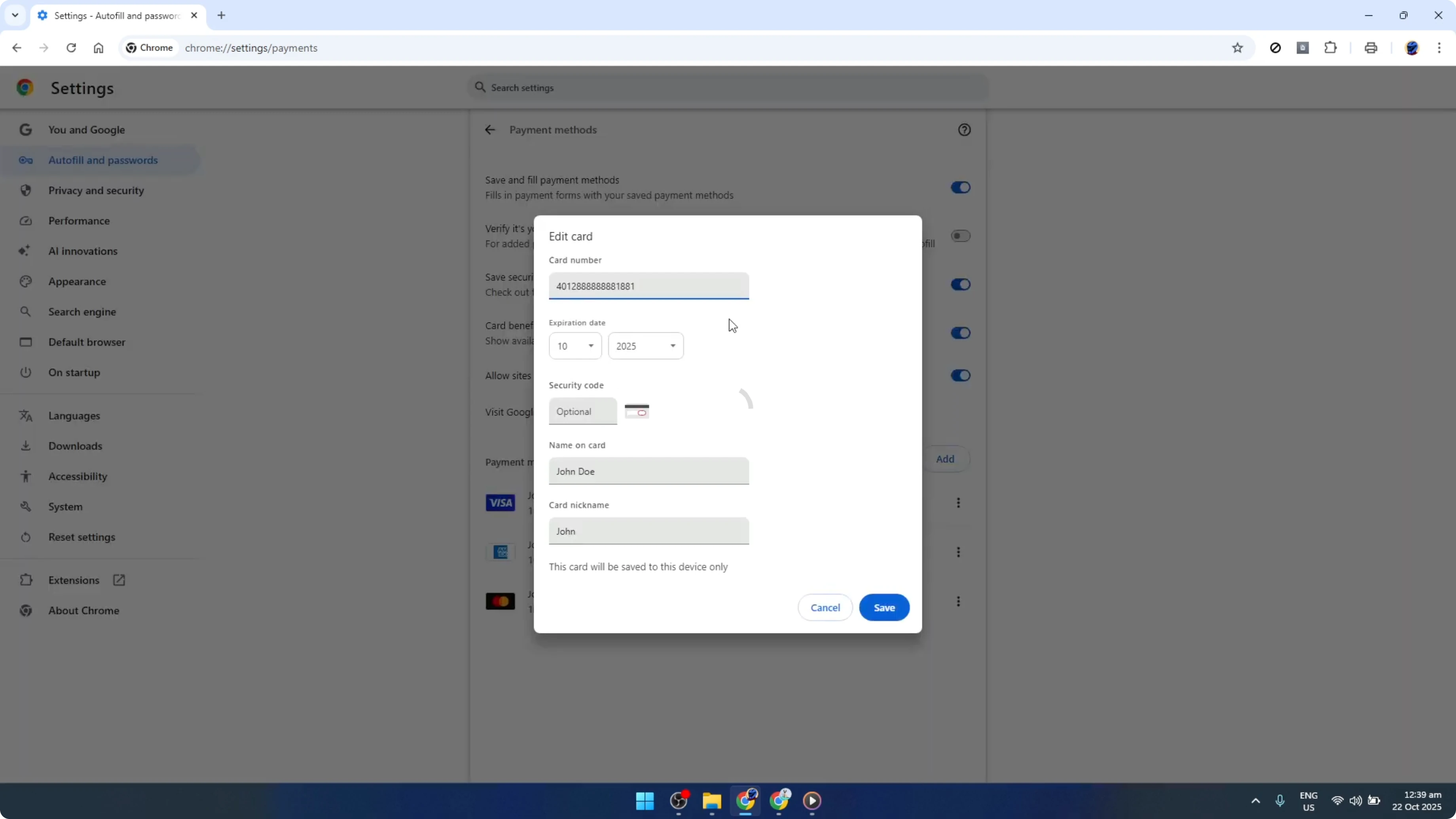 Screenshot from How To View Your Saved Credit Card Numbers on Google Chrome [2026 Guide] at 87s