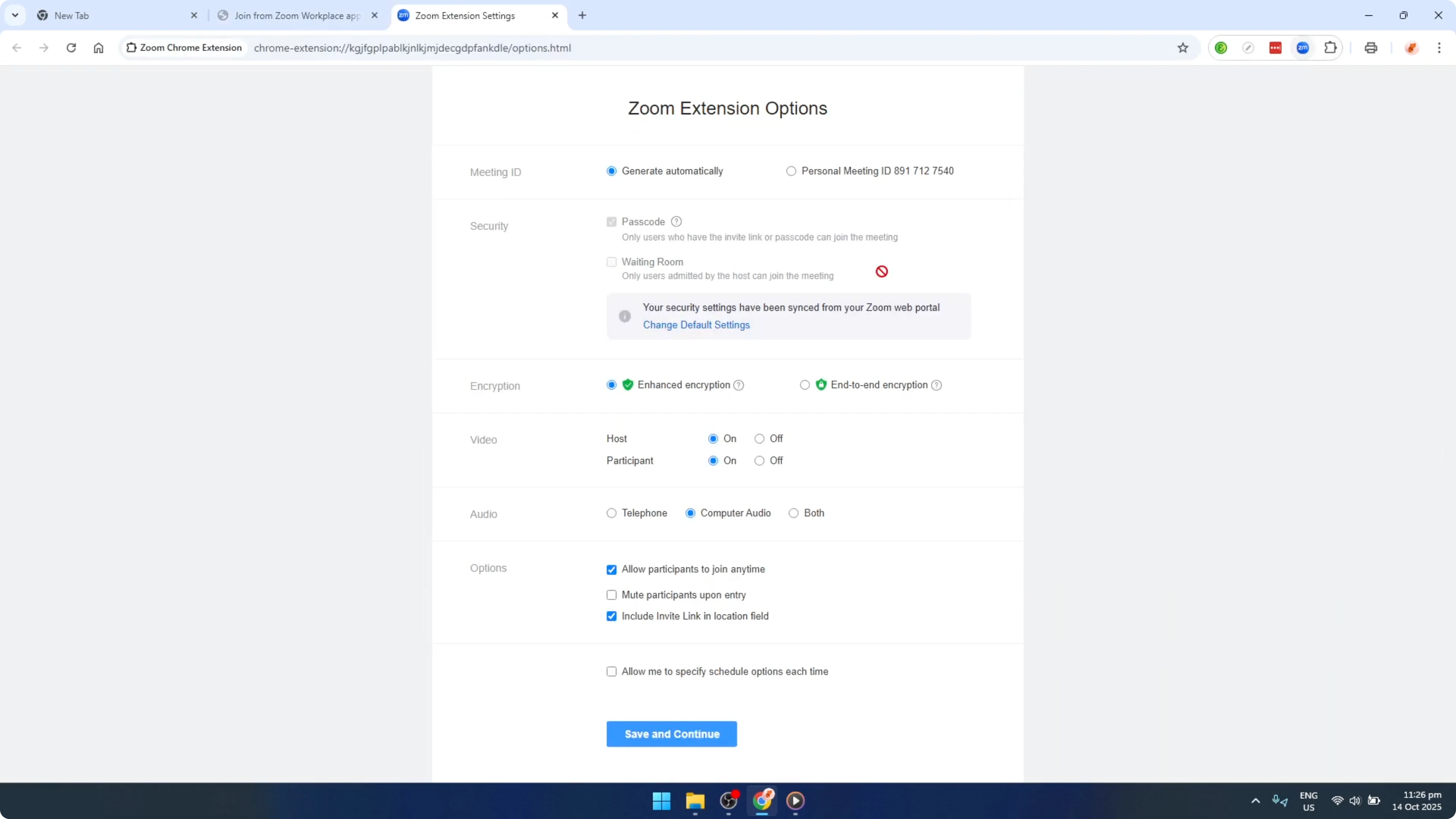Screenshot from How To Start Or Schedule A Zoom Meeting Using Chrome [2026 Guide] at 108s