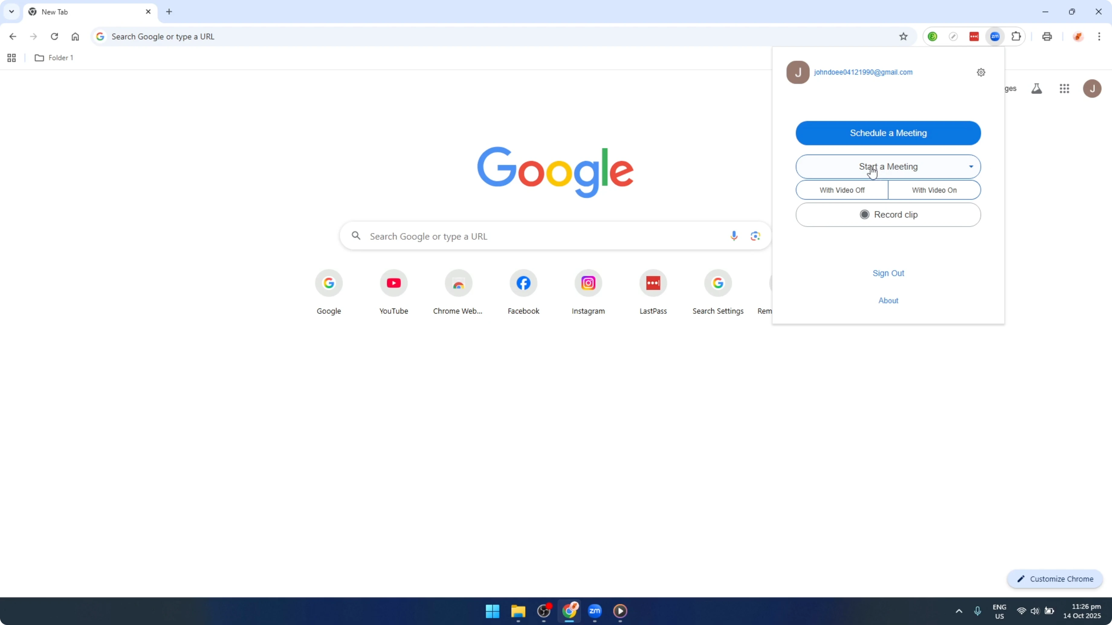 Screenshot from How To Start Or Schedule A Zoom Meeting Using Chrome [2026 Guide] at 73s