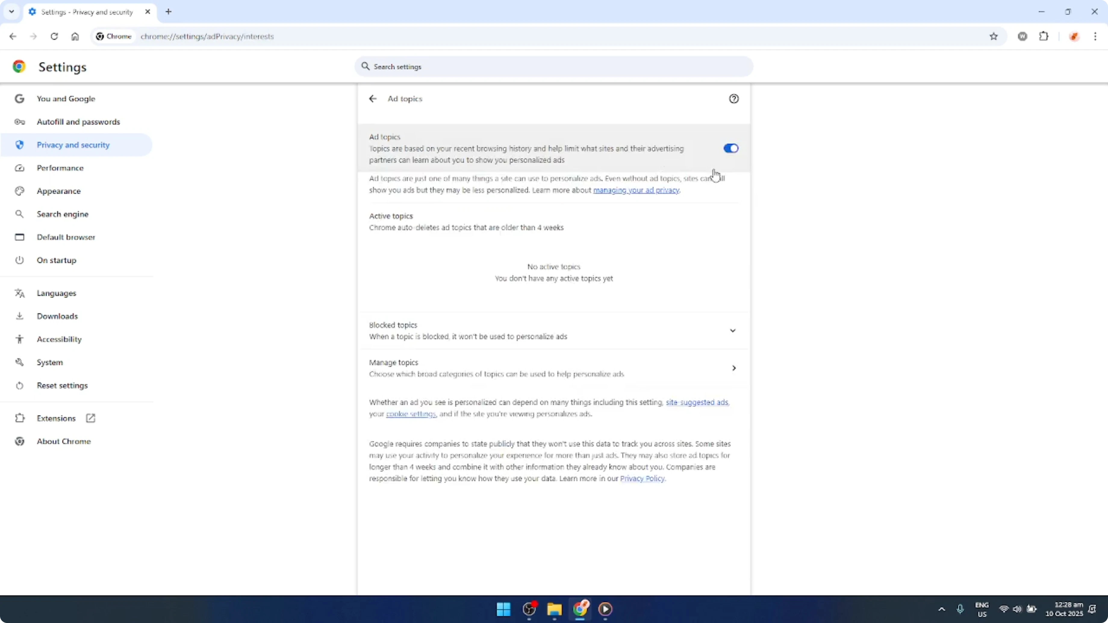 Screenshot from How To Turn Off The New Google Chrome Ad Tracking System Via Settings [2026 Guide] at 90s